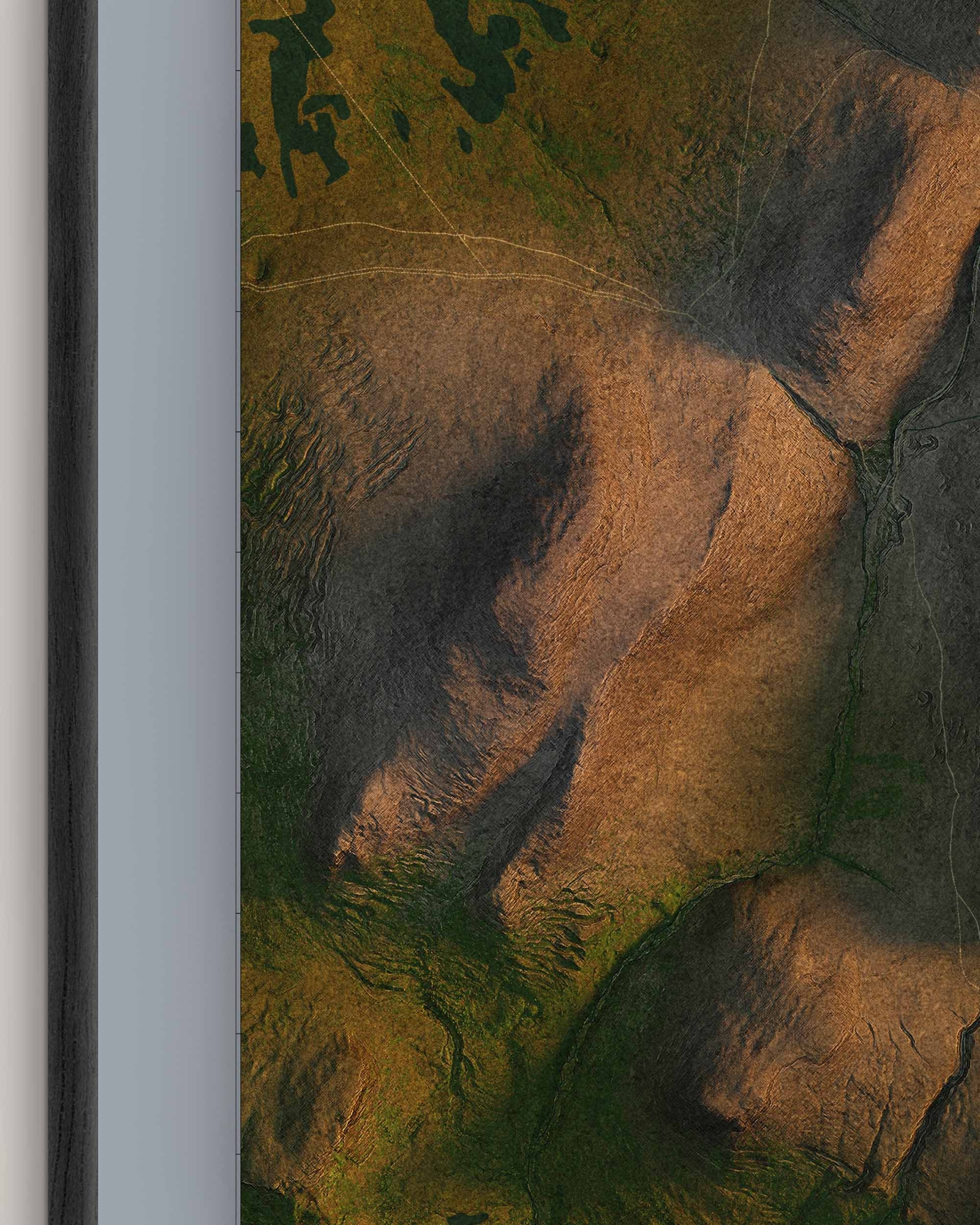 Topografisk karta över Sonfjället i morgonljus, detaljbild