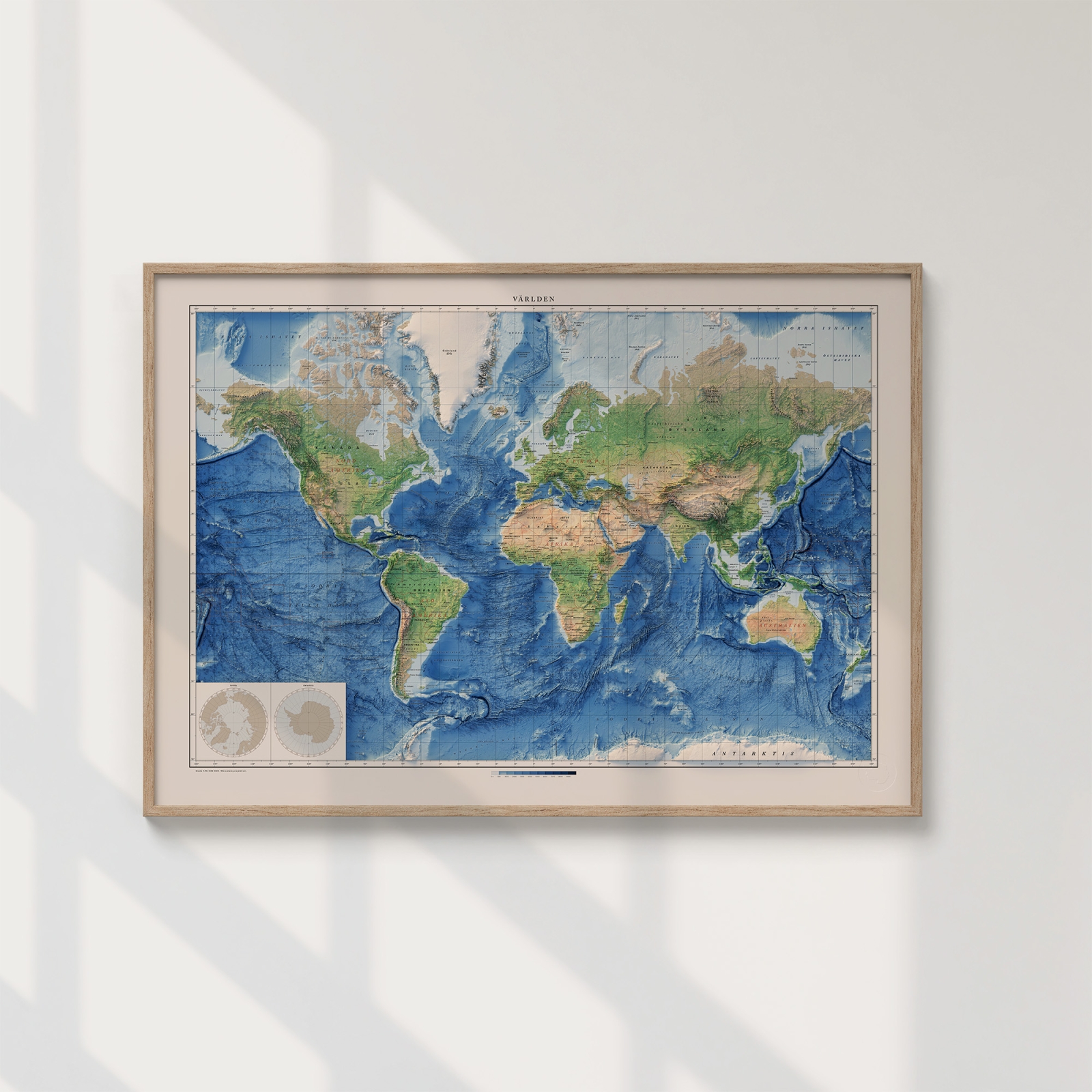 Topografisk och batymetrisk karta över Världen