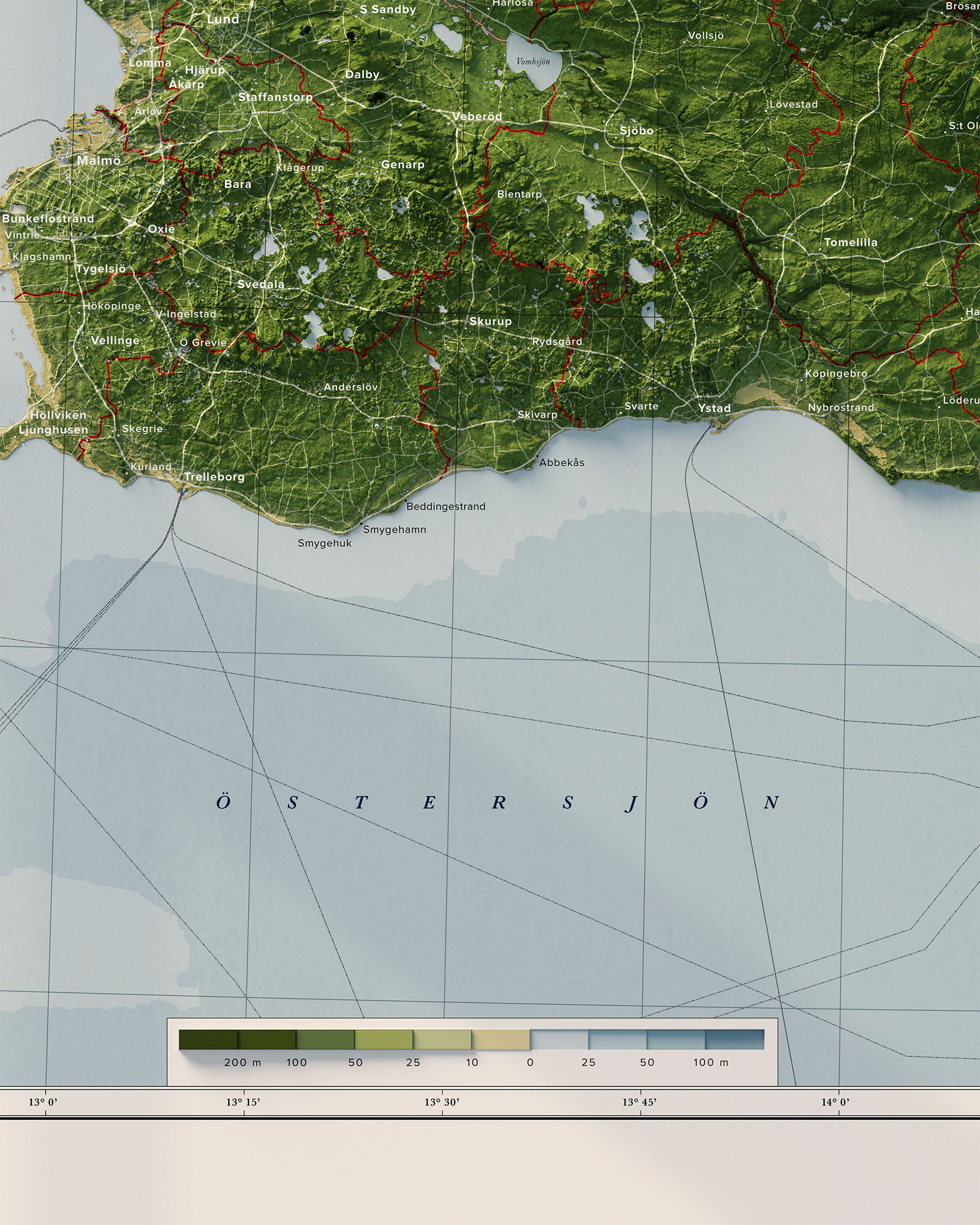 Topografisk karta över Skåne, detalj