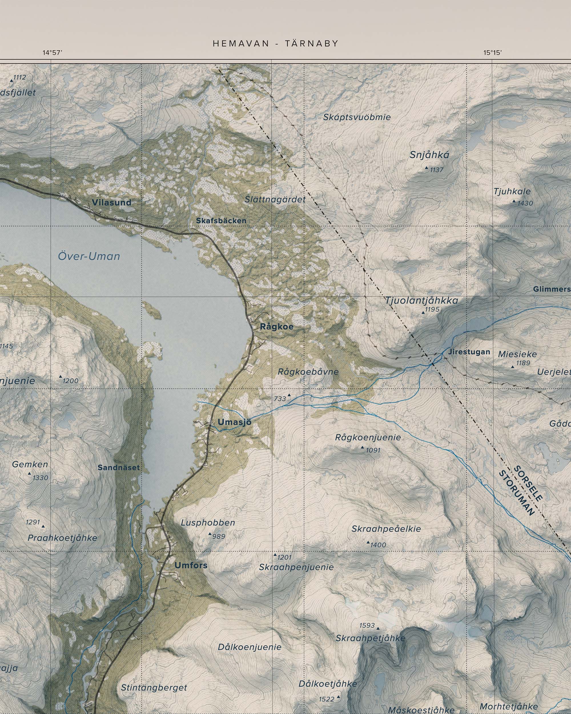Topografisk översiktskarta över Hemavan-Tärnaby, detalj