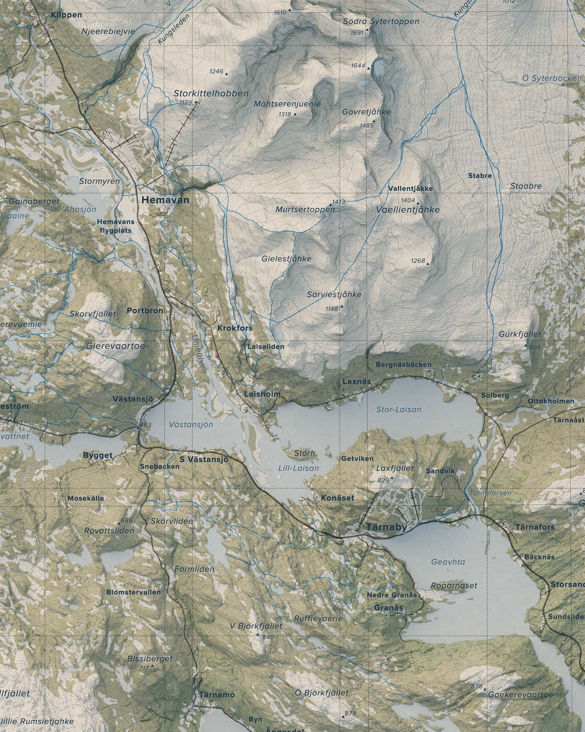 Topografisk översiktskarta över Hemavan-Tärnaby, detalj