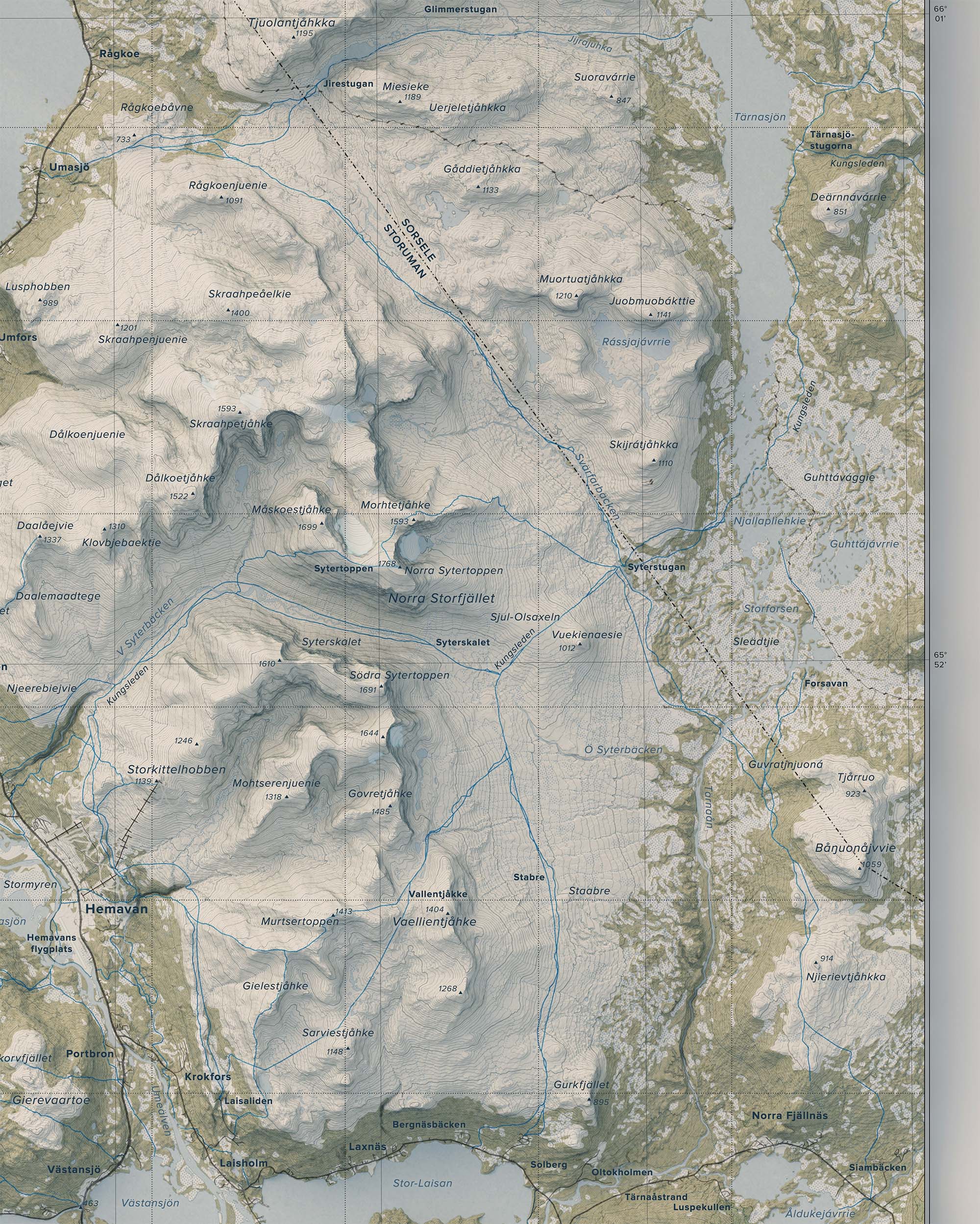 Topografisk översiktskarta över Hemavan-Tärnaby, detalj
