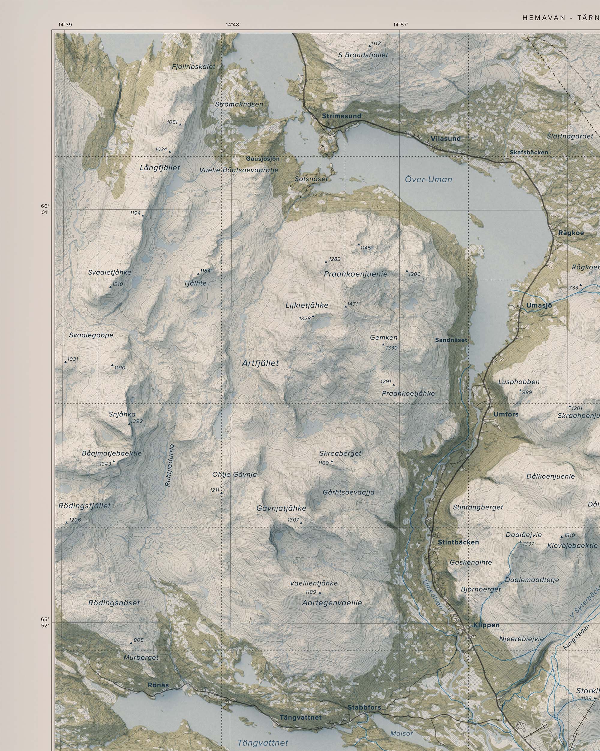 Topografisk översiktskarta över Hemavan-Tärnaby, detalj