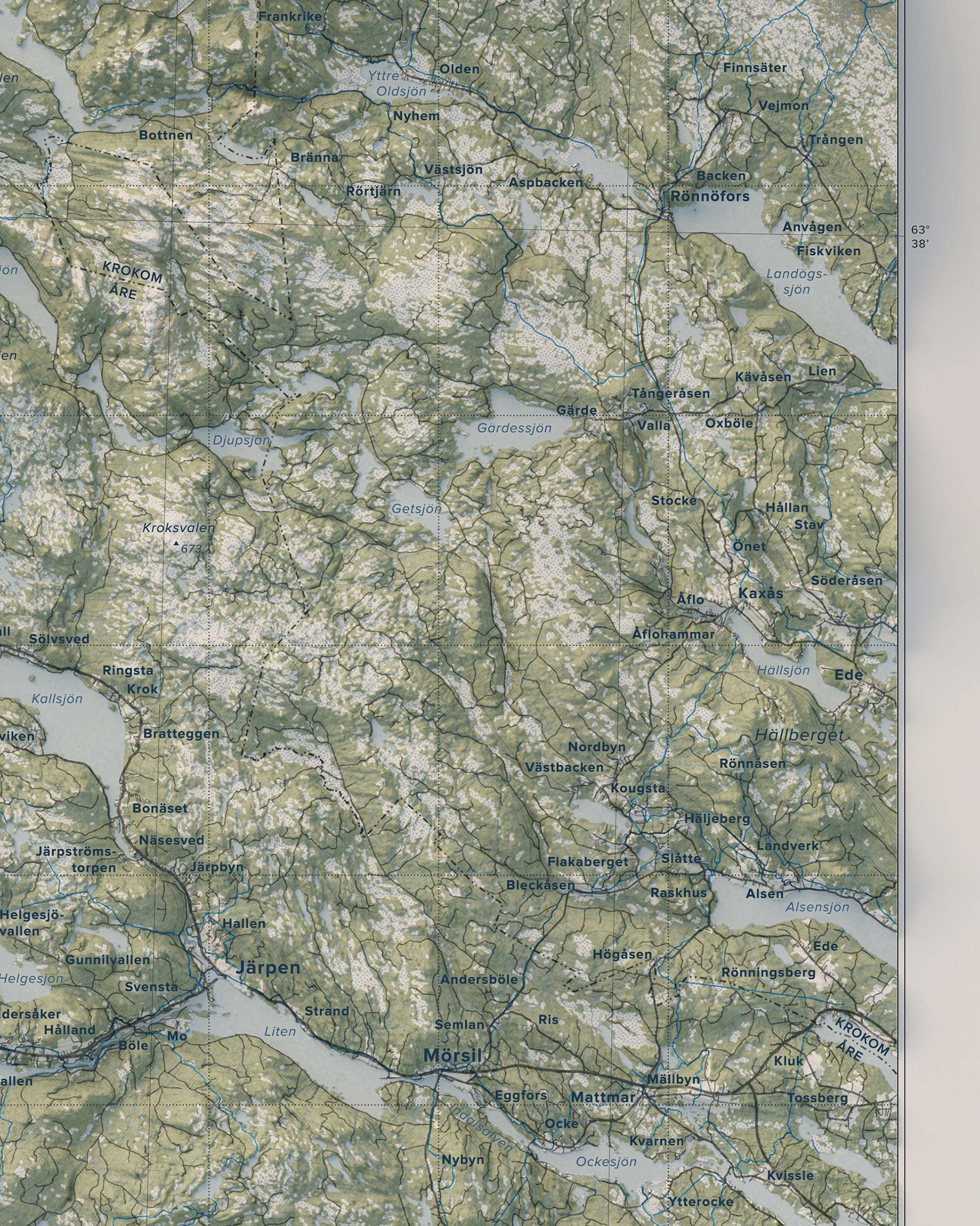 Topografisk översiktskarta över Jämtlandsfjällen, detalj