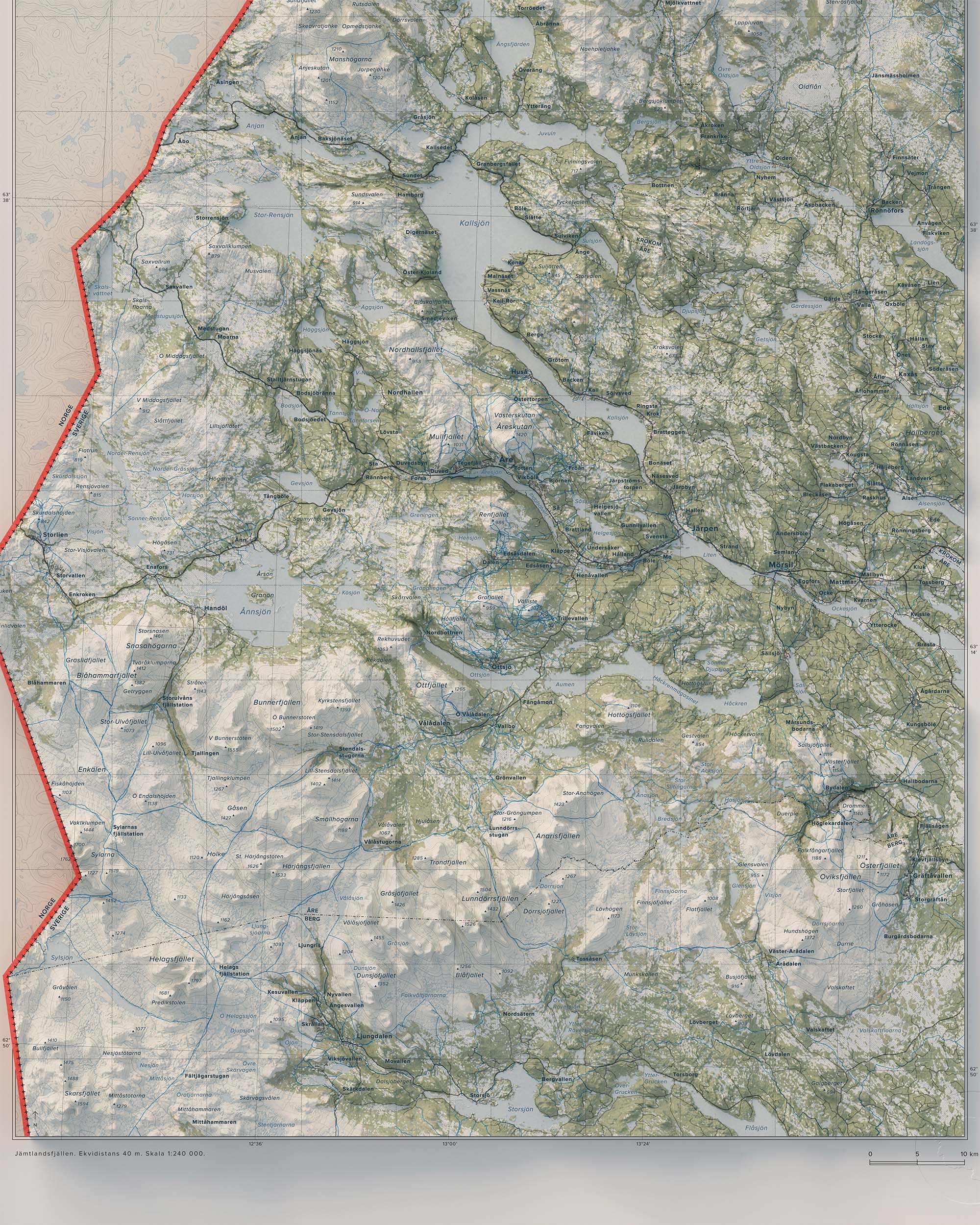 Topografisk översiktskarta över Jämtlandsfjällen, detalj
