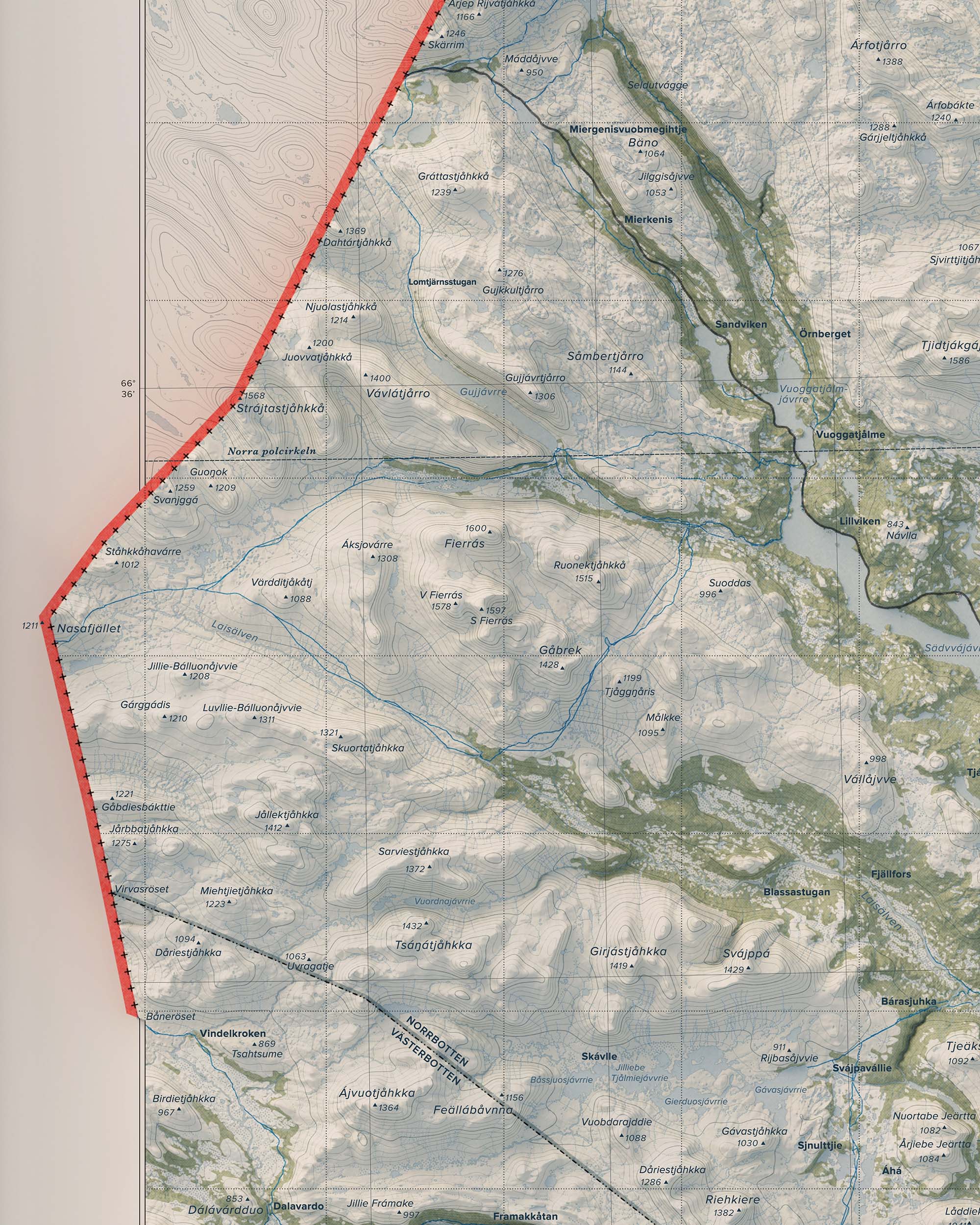 Topografisk karta över Arjeplogsfjällen, detalj