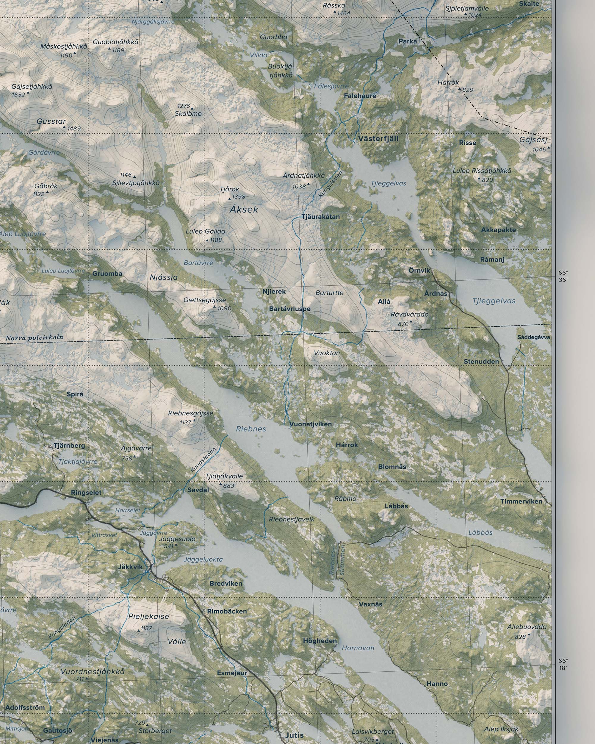 Topografisk karta över Arjeplogsfjällen, detalj