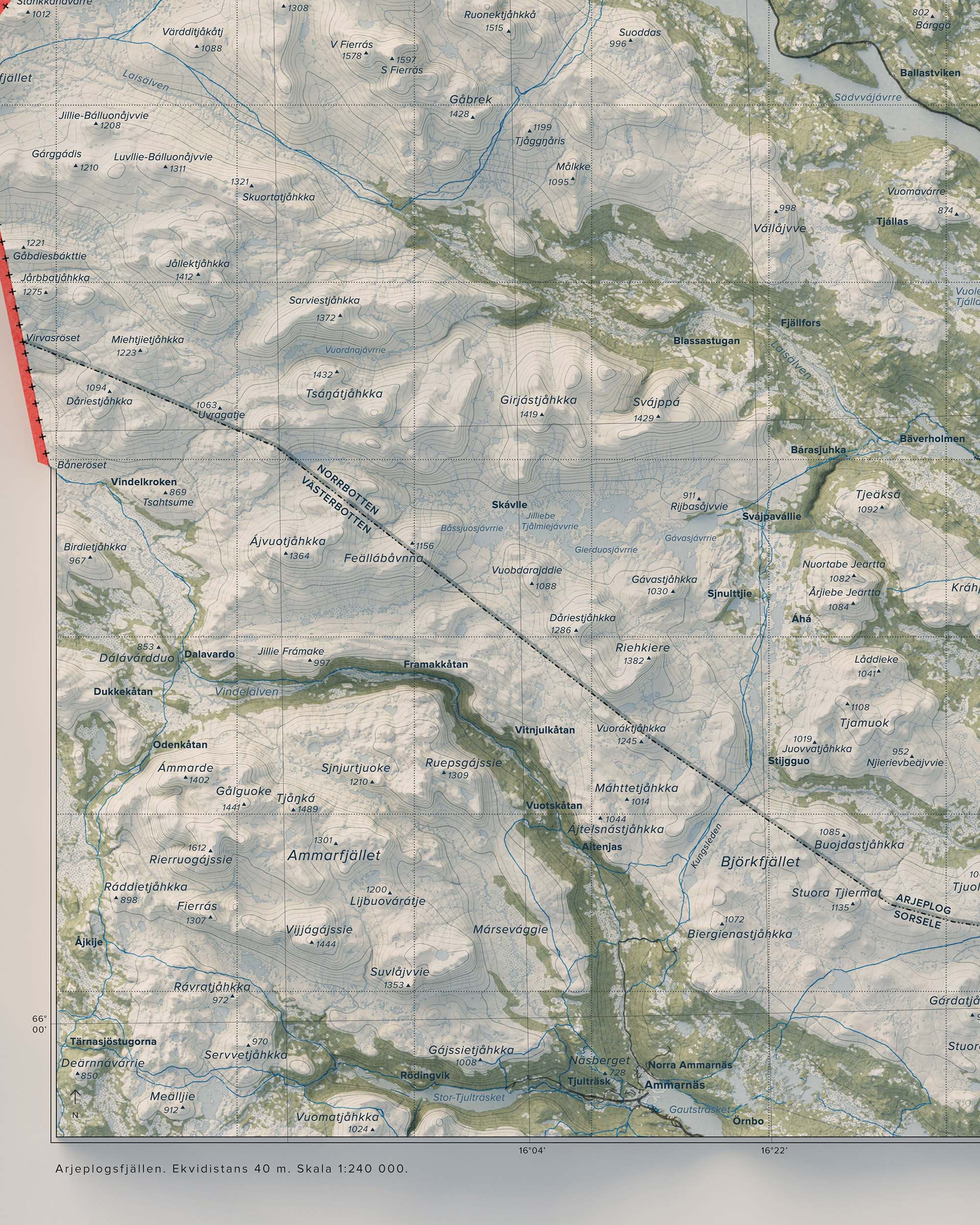 Topografisk karta över Arjeplogsfjällen, detalj