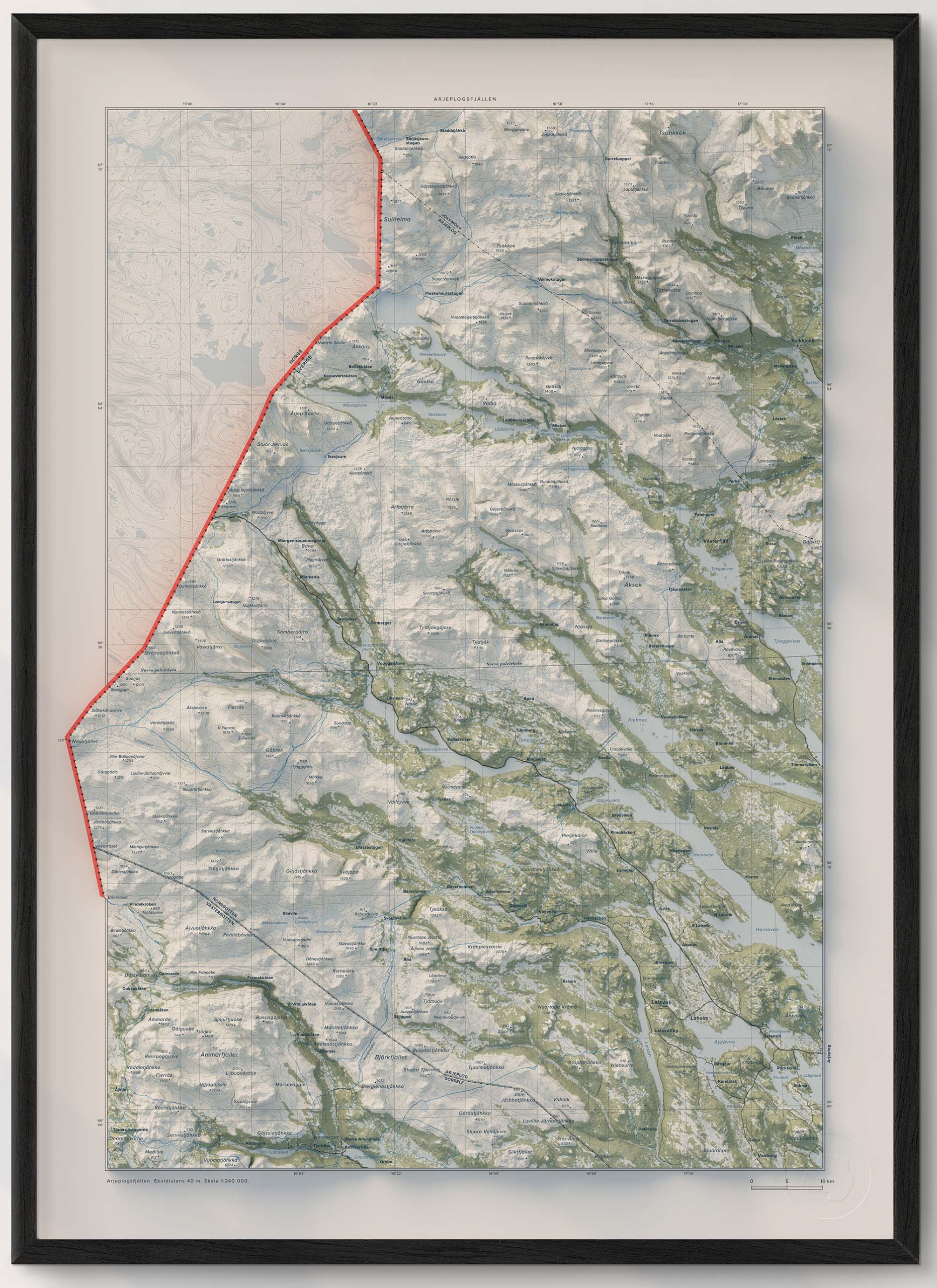 Topografisk karta över Arjeplogsfjällen, detalj