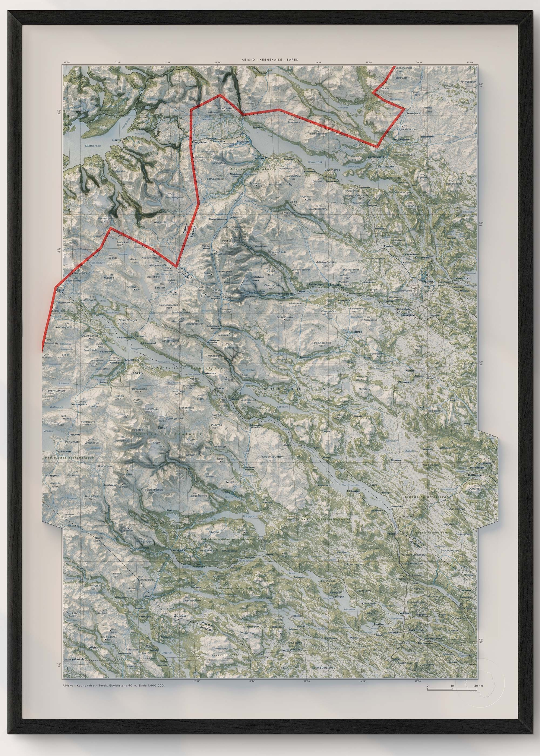 Topografisk karta över Abisko - Kebnekaise - Sarek, detalj