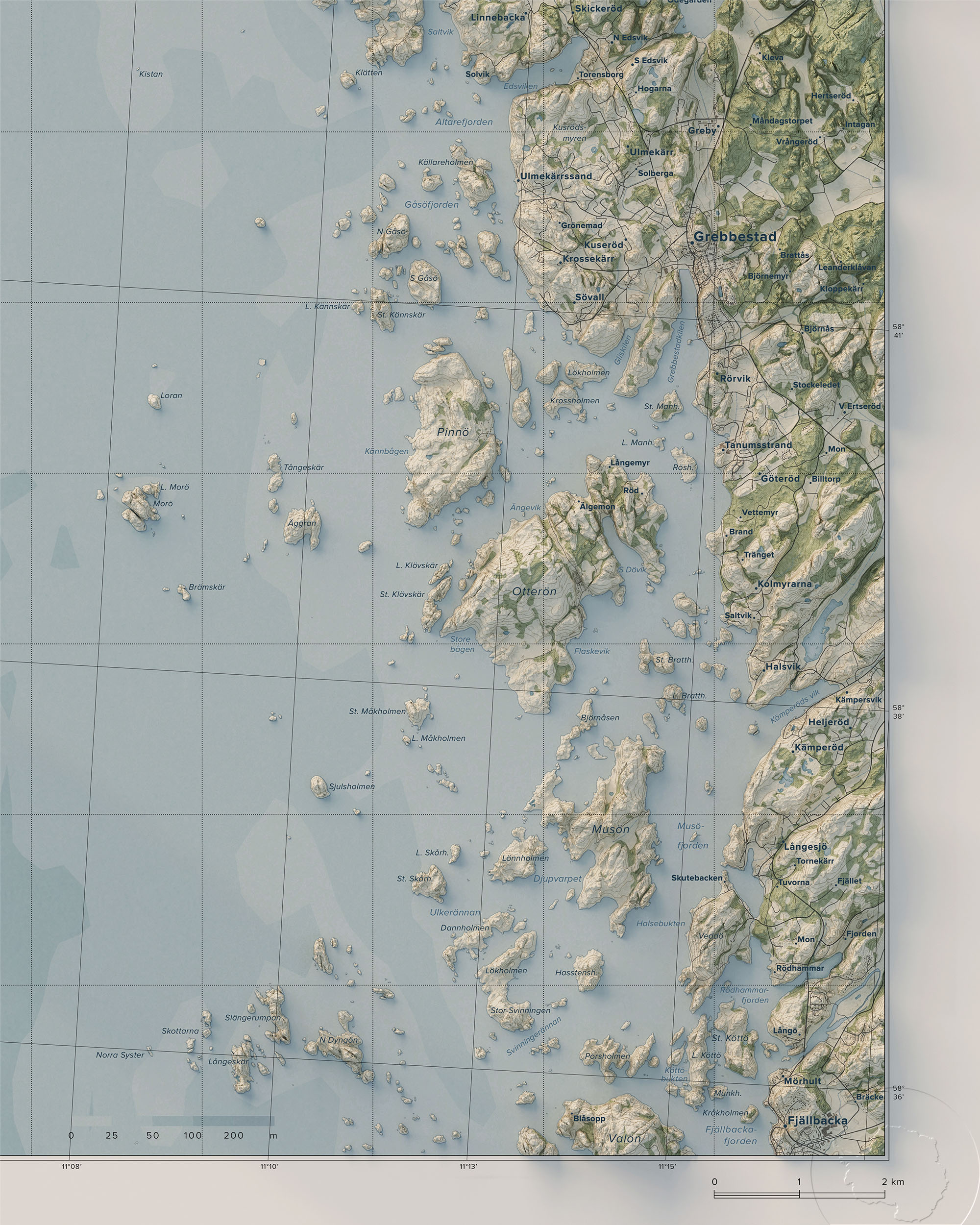 Topografisk karta över Grebbestad skärgård, detalj