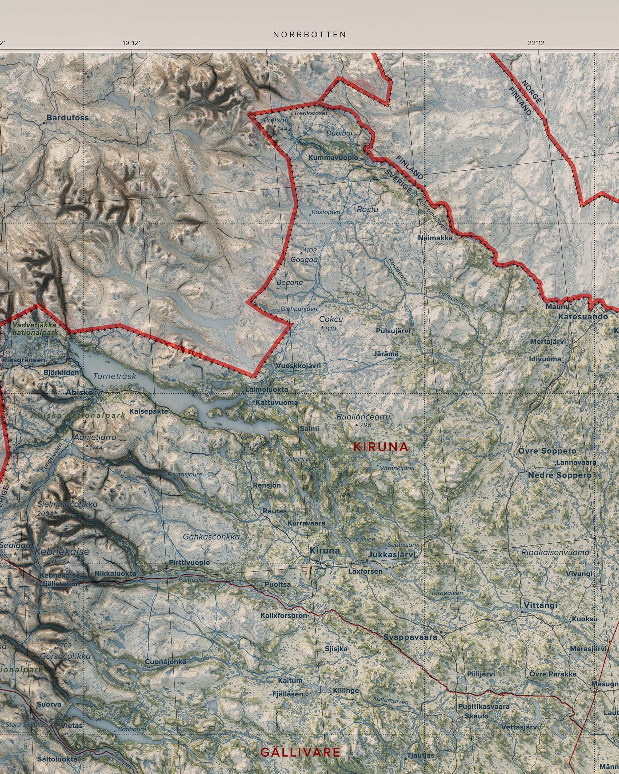 Topografisk karta över Norrbotten, detalj