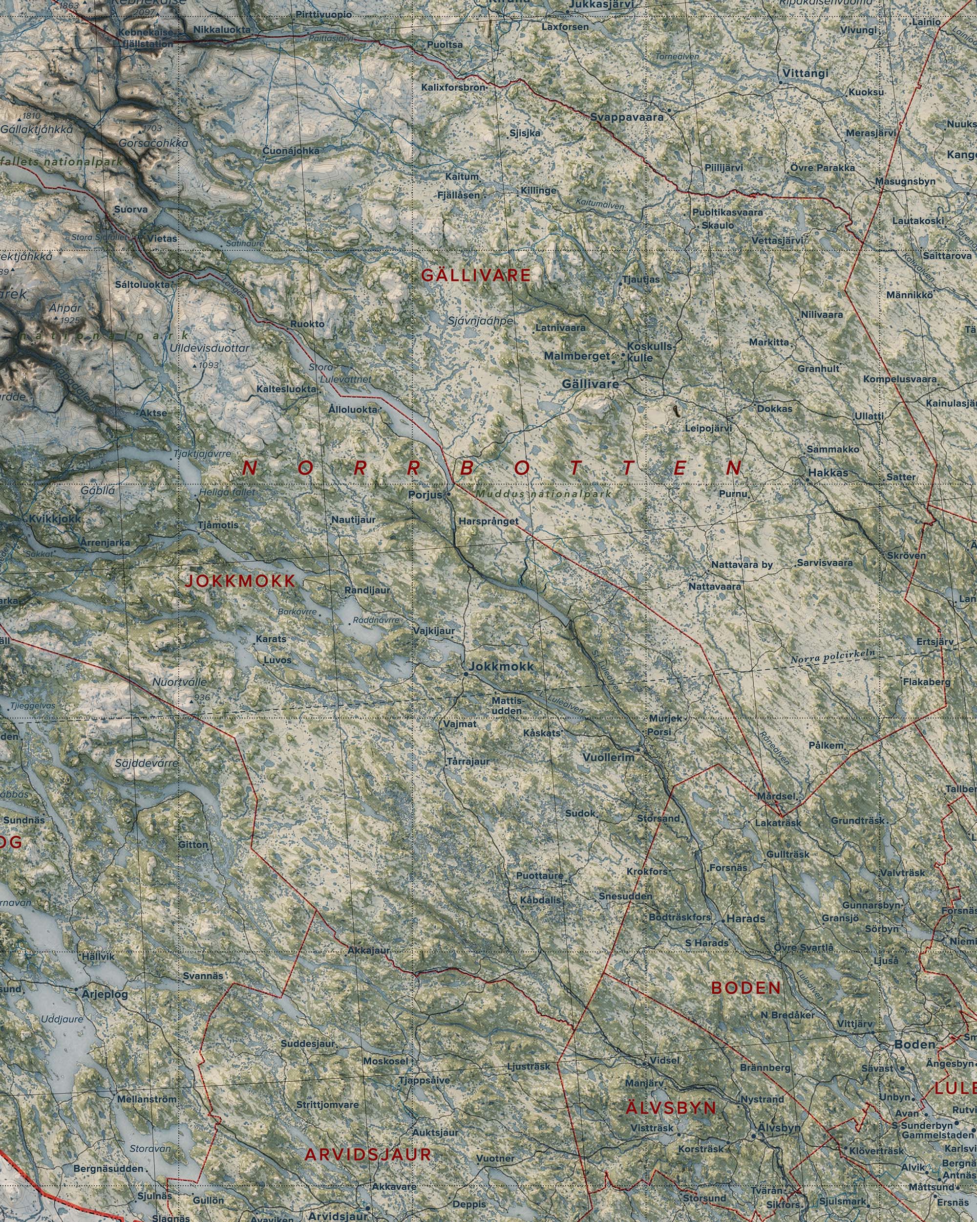 Topografisk karta över Norrbotten, detalj