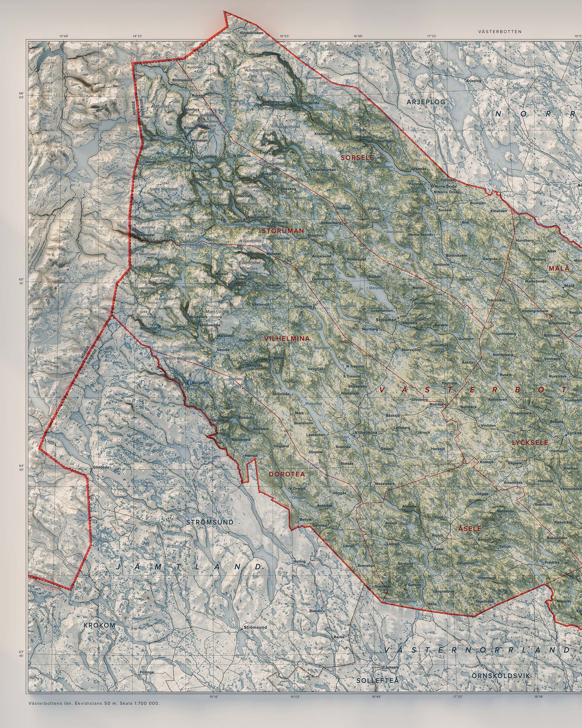 Topografisk karta över Västerbotten, detalj