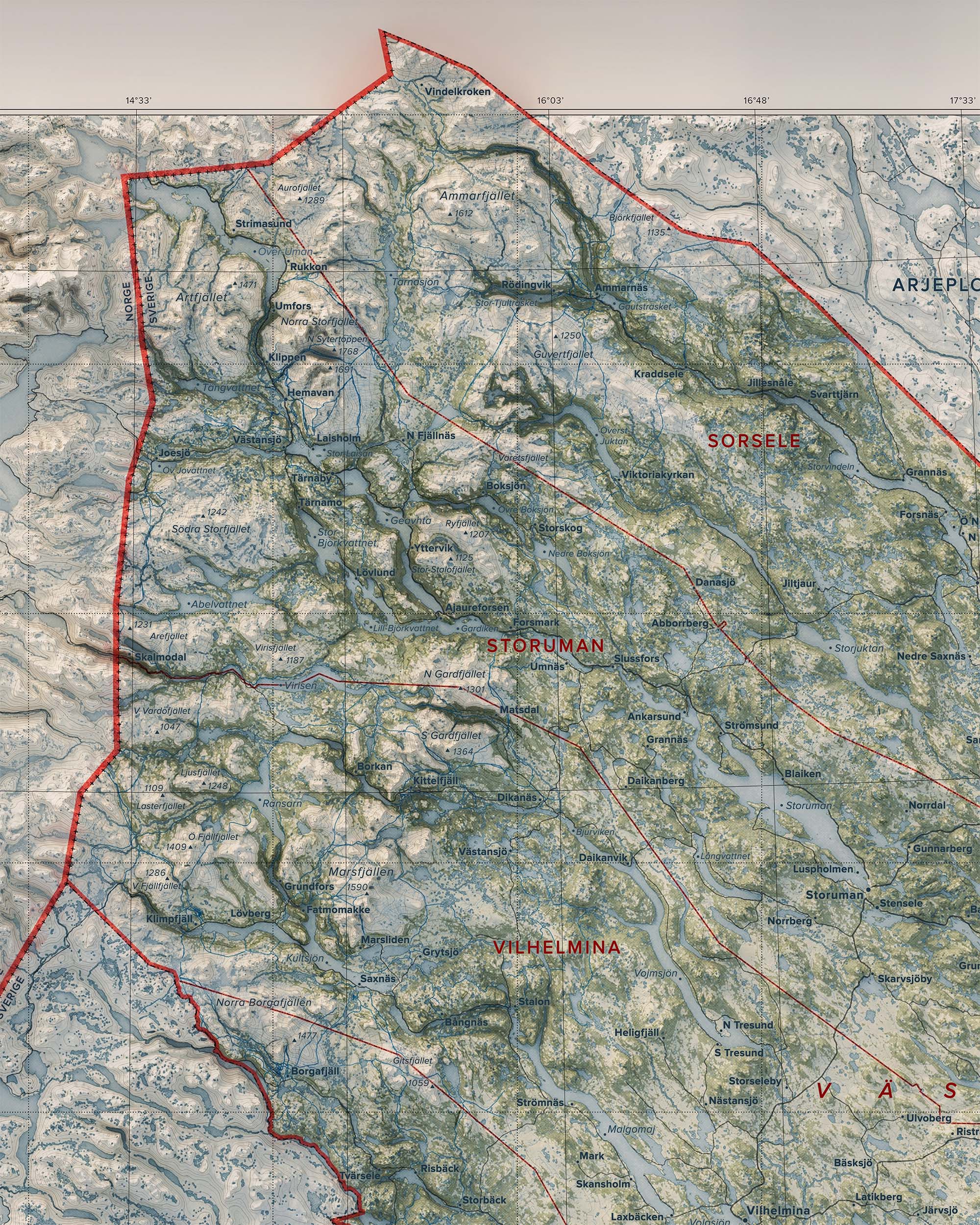 Topografisk karta över Västerbotten, detalj