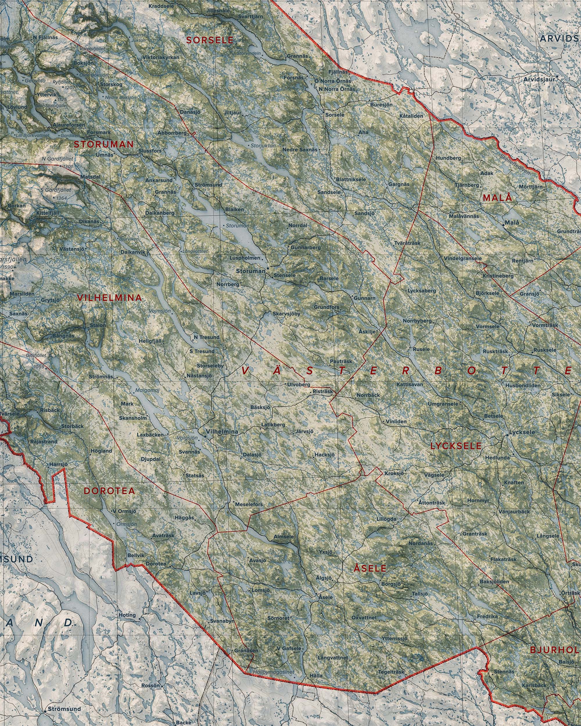 Topografisk karta över Västerbotten, detalj
