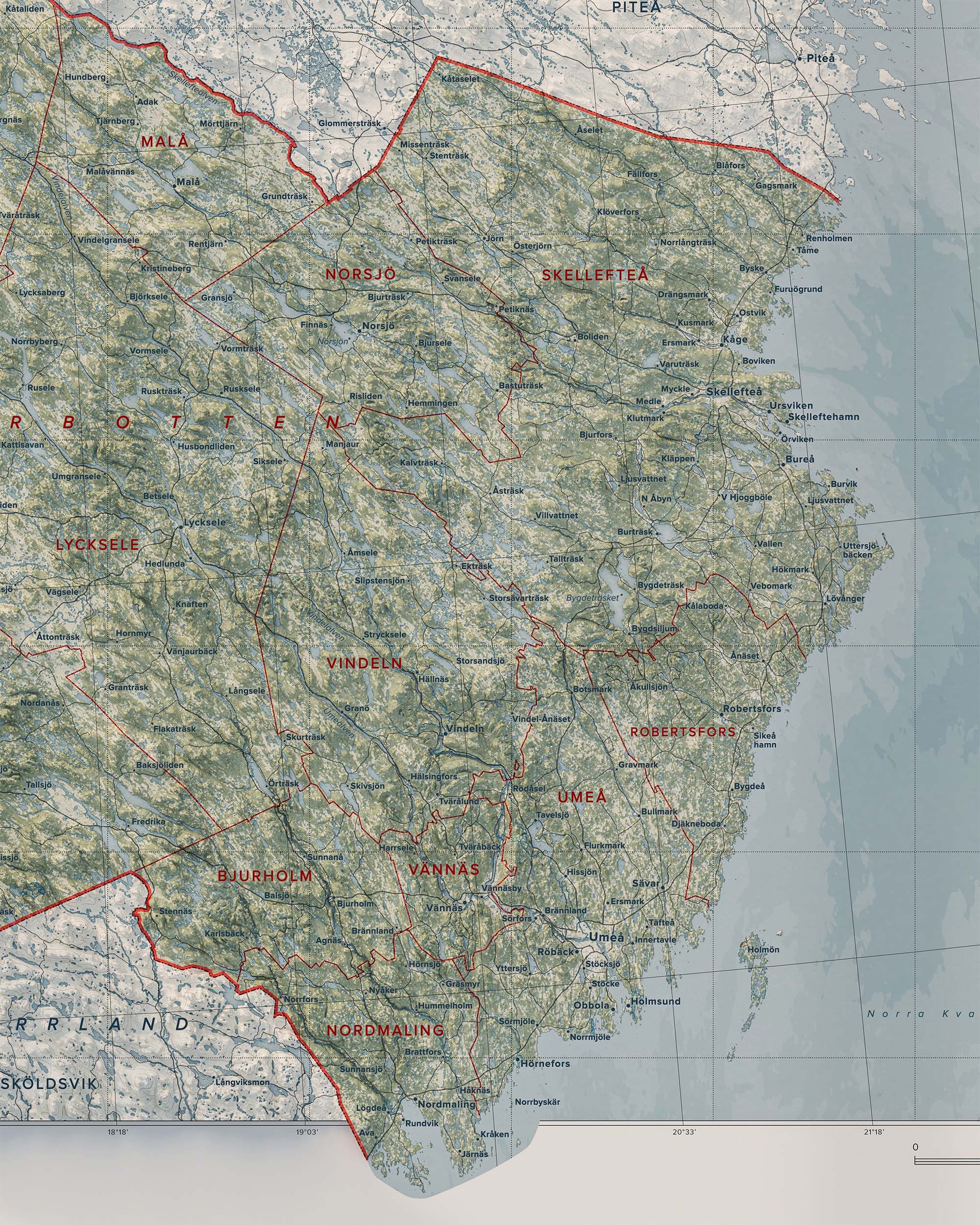 Topografisk karta över Västerbotten, detalj