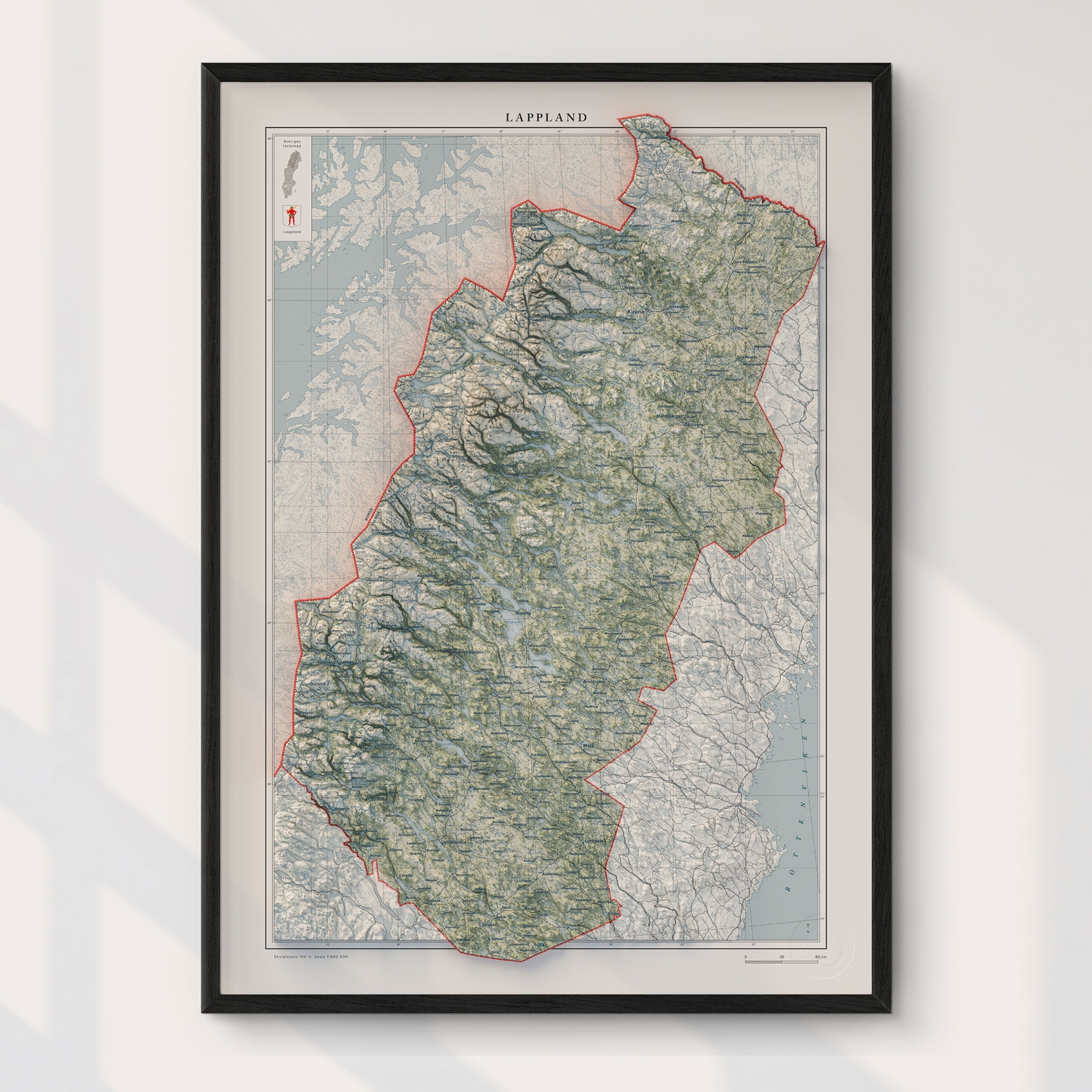 Topografisk karta över landskapet Lappland