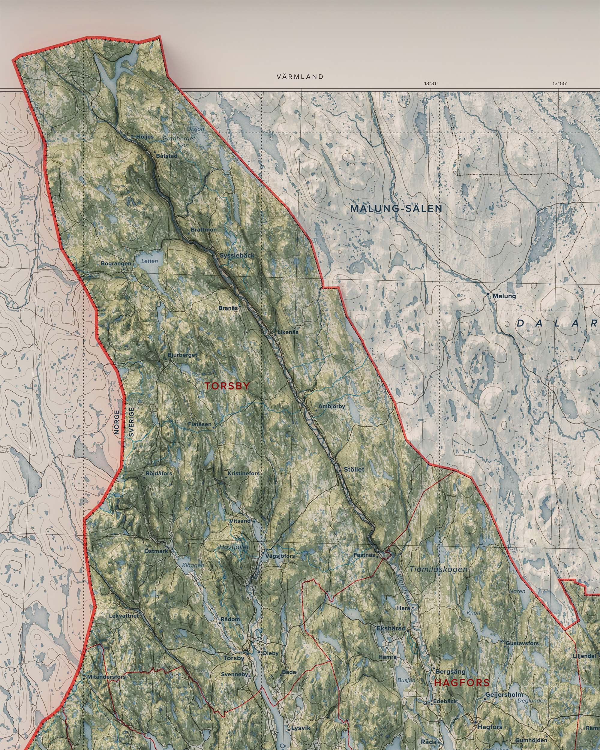 Topografisk karta över Värmland, detalj