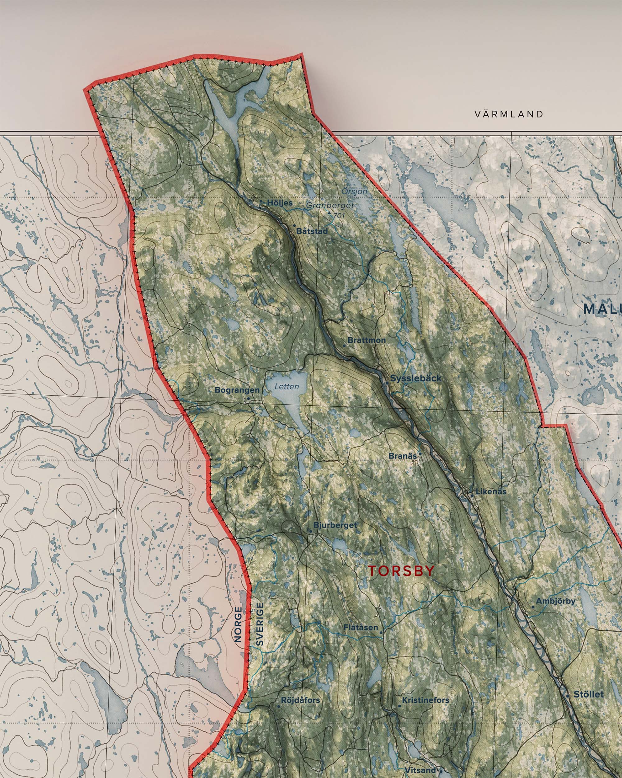 Topografisk karta över Värmland, detalj