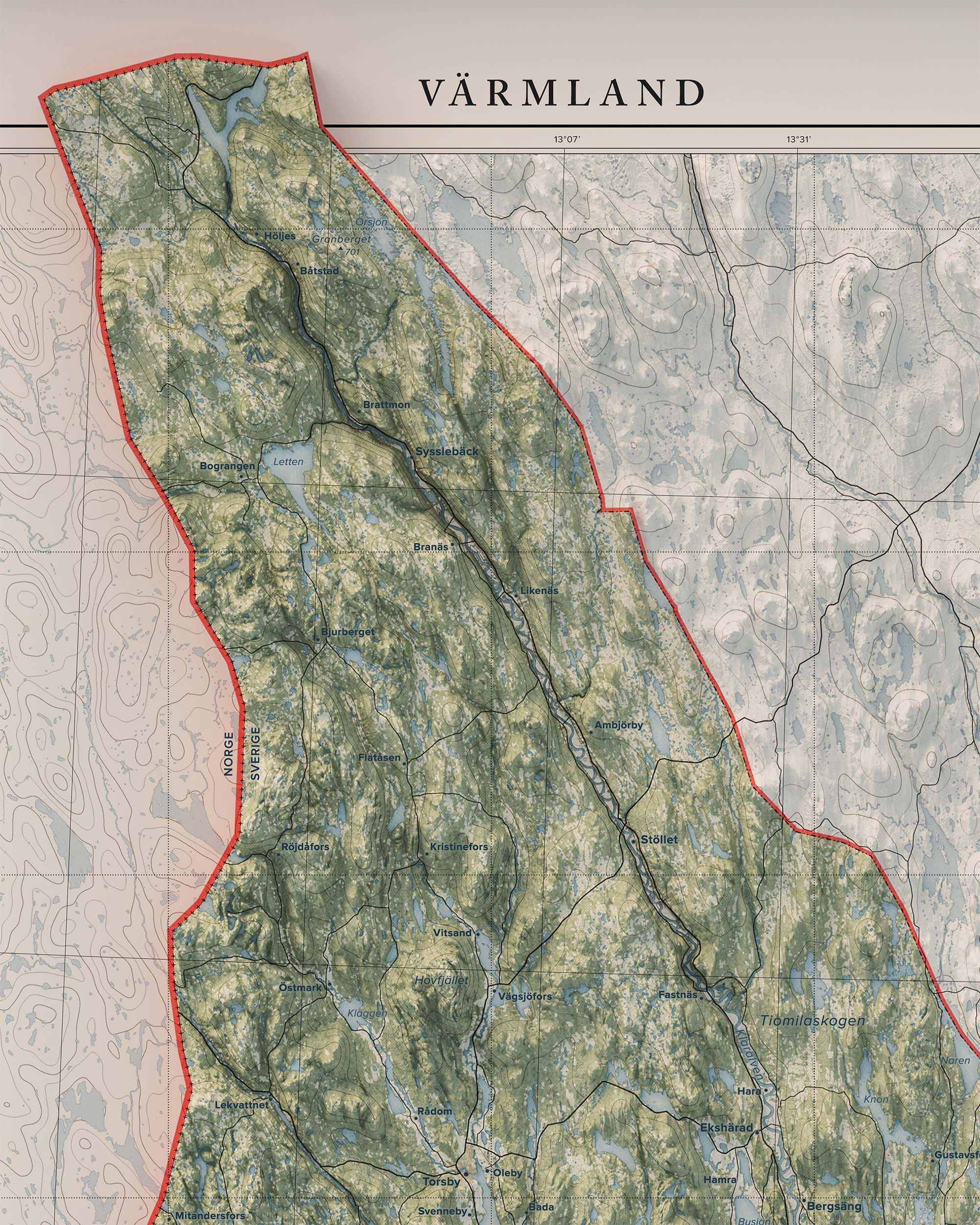 Topografisk karta över Värmland, detalj