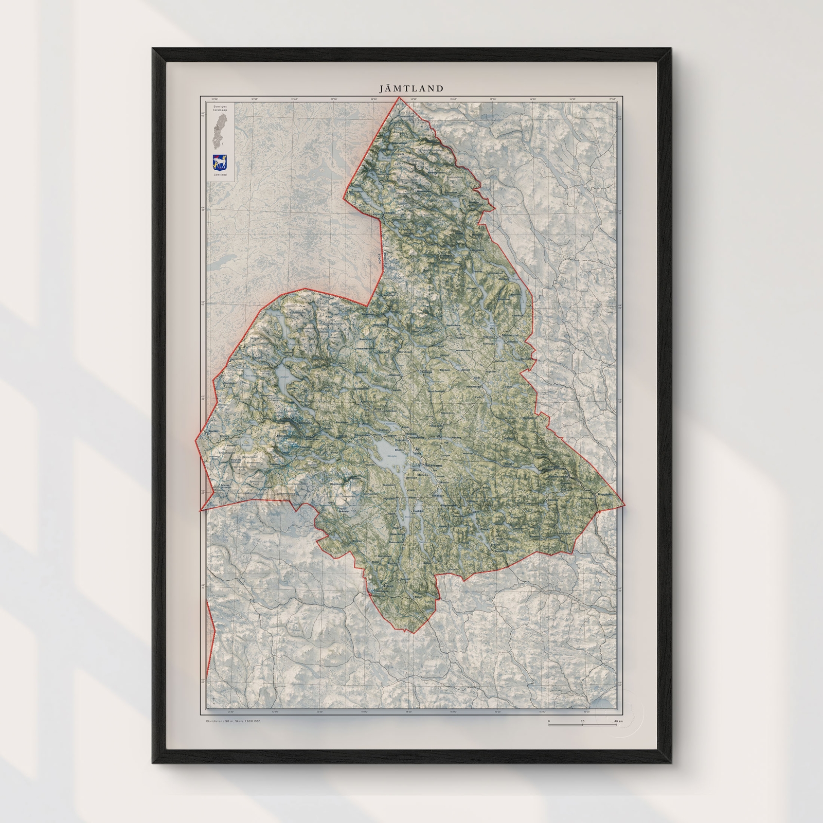 Topografisk karta över landskapet Jämtland