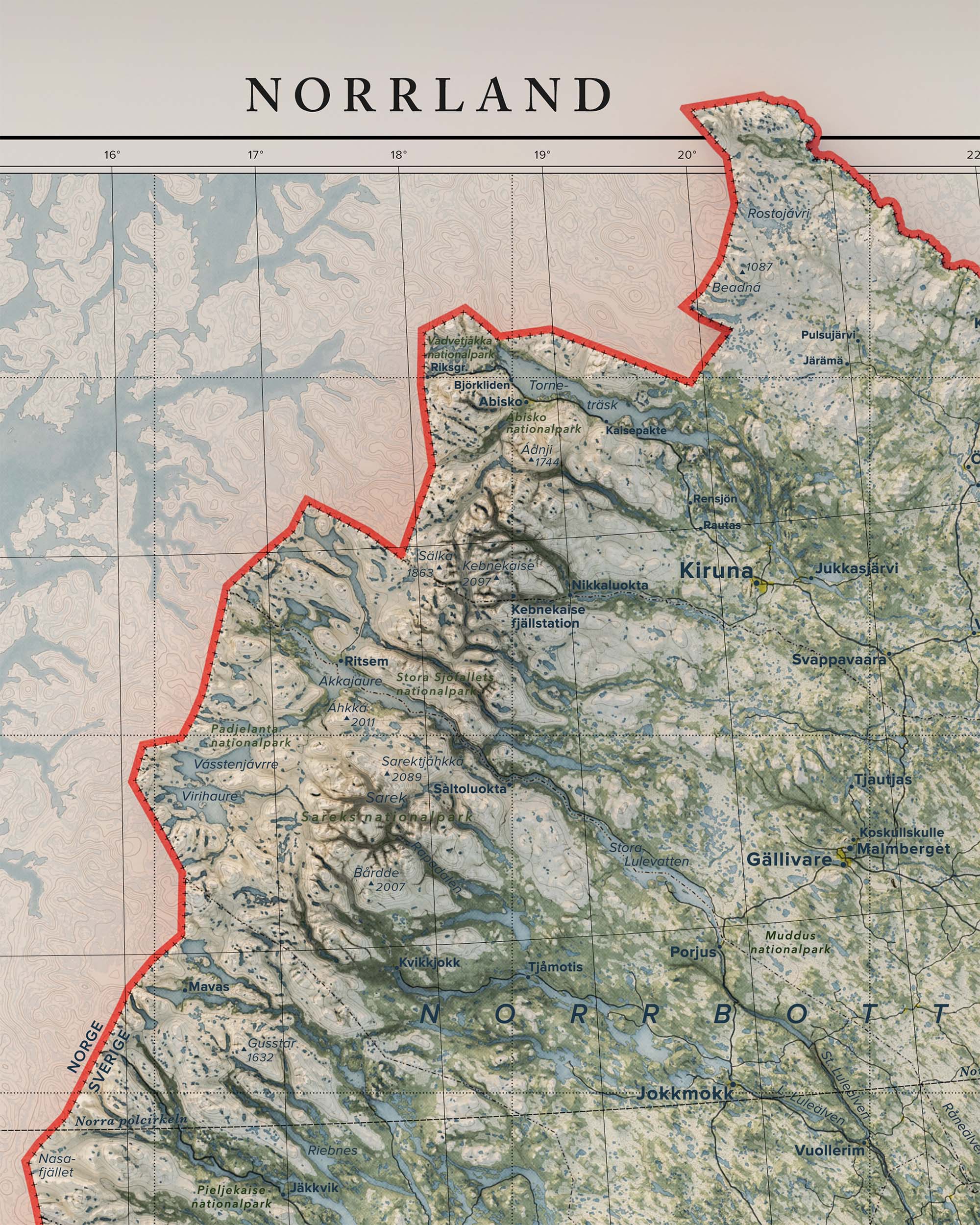 Topografisk karta över Norrland, detalj