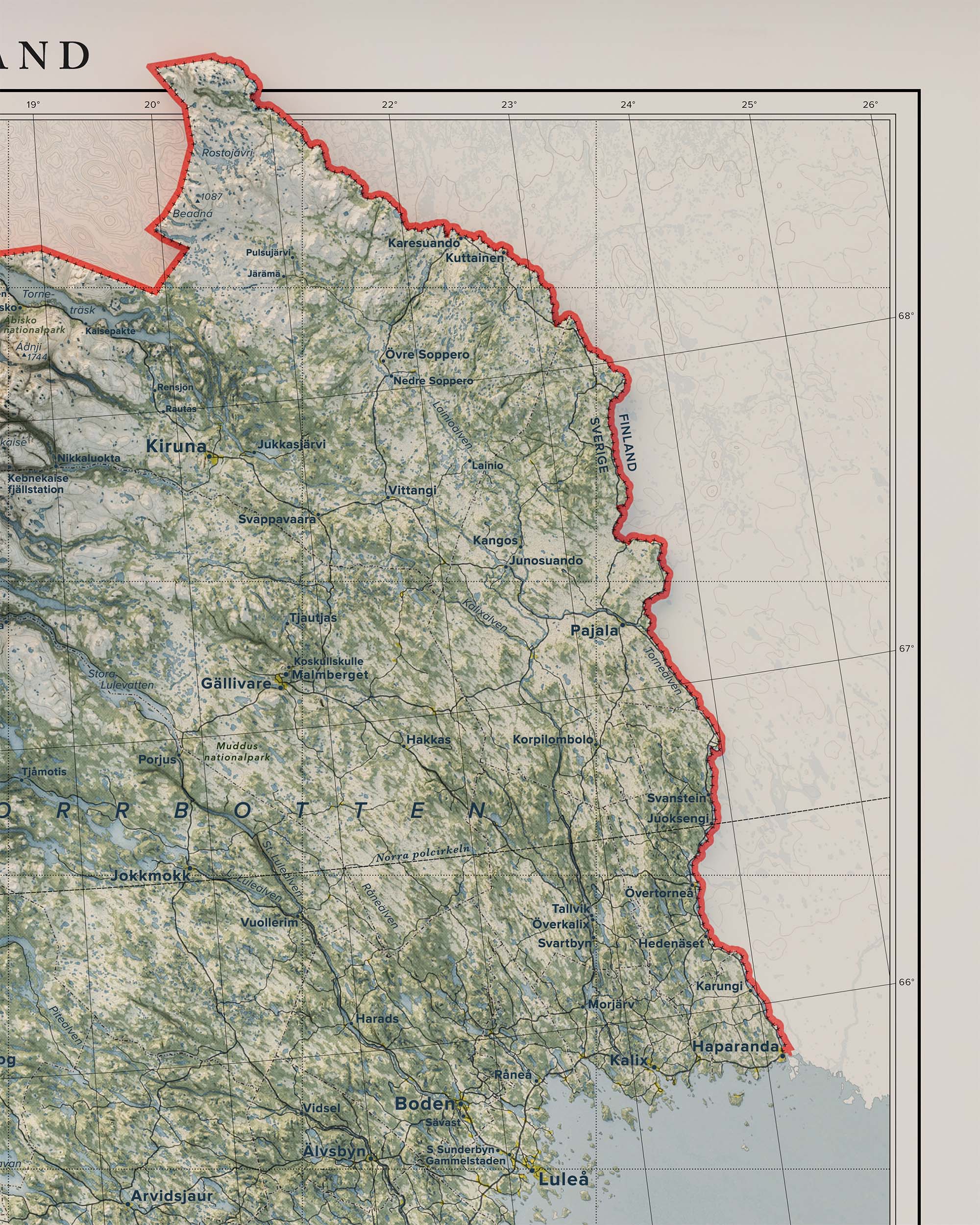 Topografisk karta över Norrland, detalj