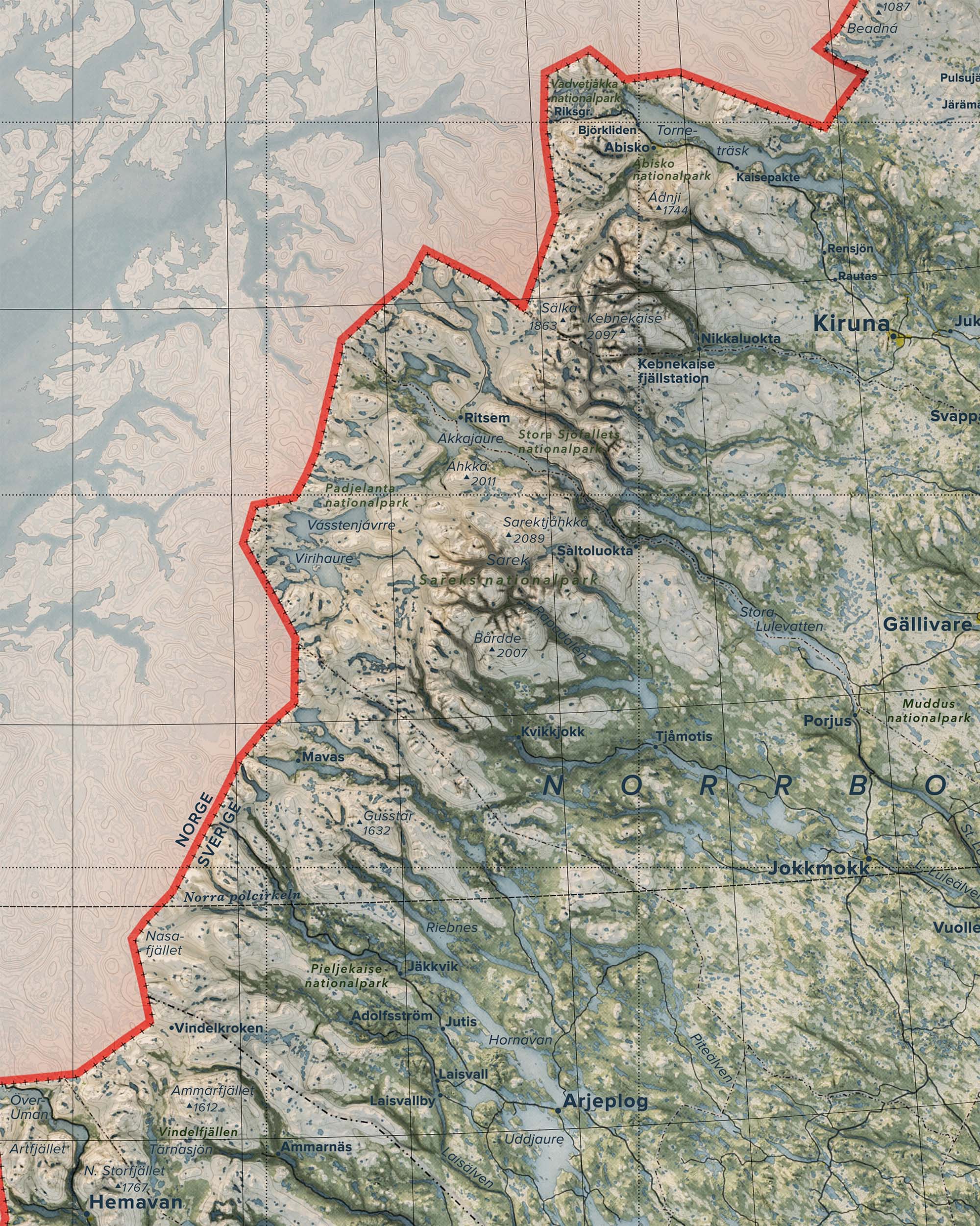 Topografisk karta över Norrland, detalj