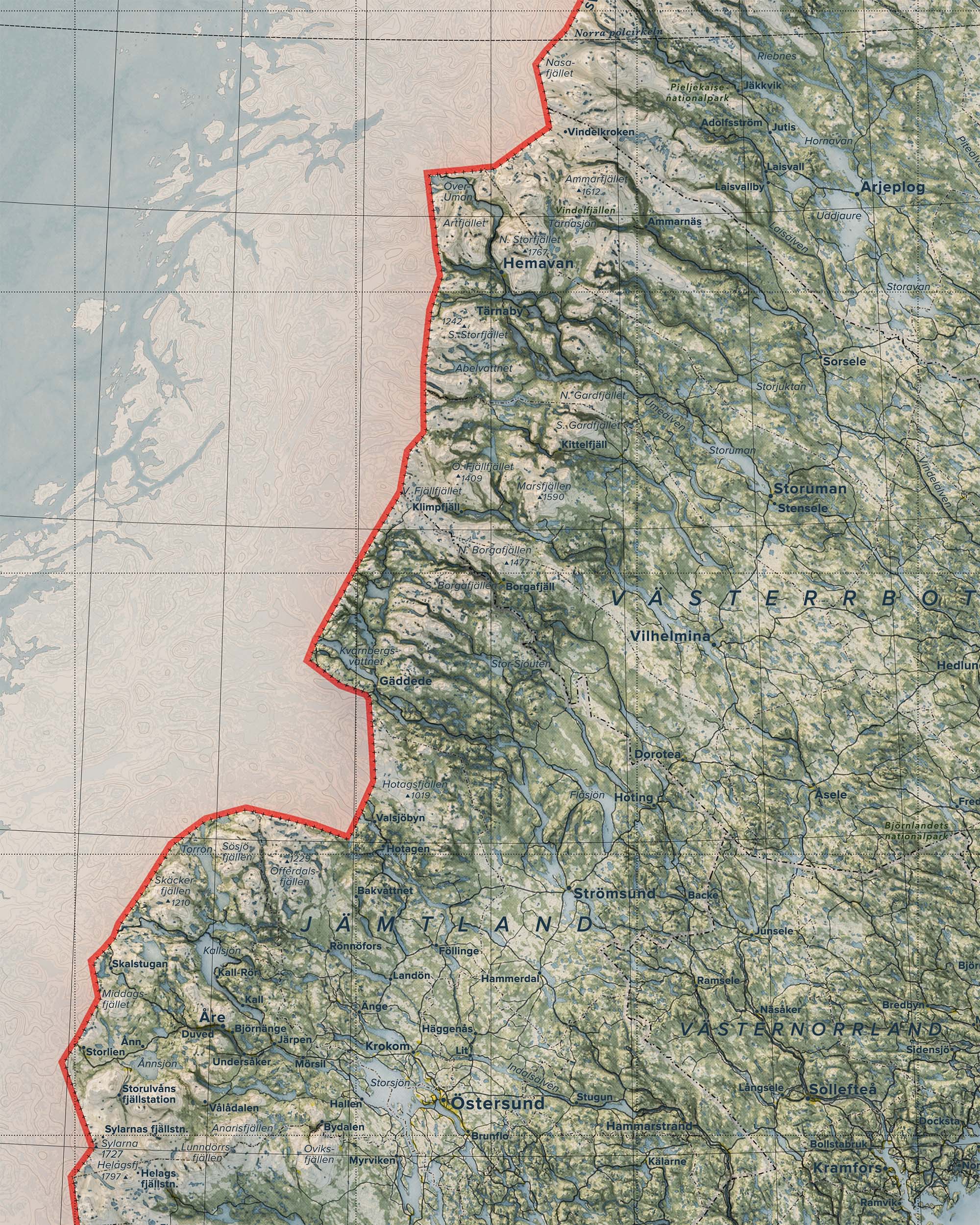 Topografisk karta över Norrland, detalj