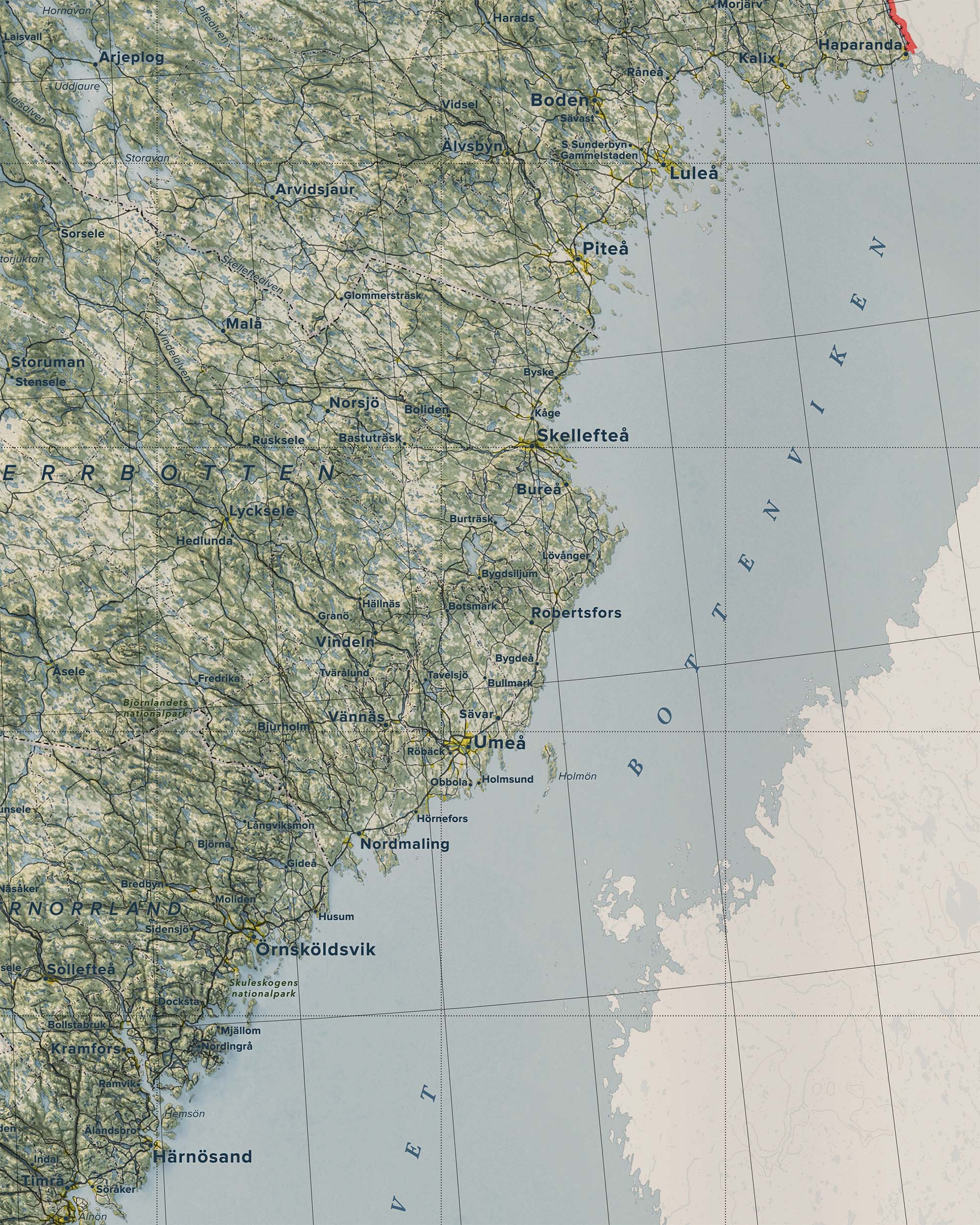 Topografisk karta över Norrland, detalj