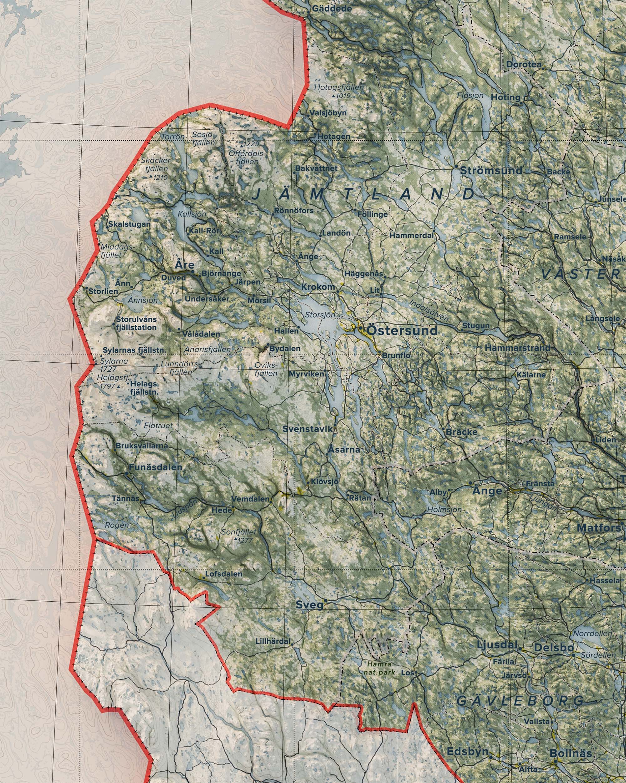Topografisk karta över Norrland, detalj