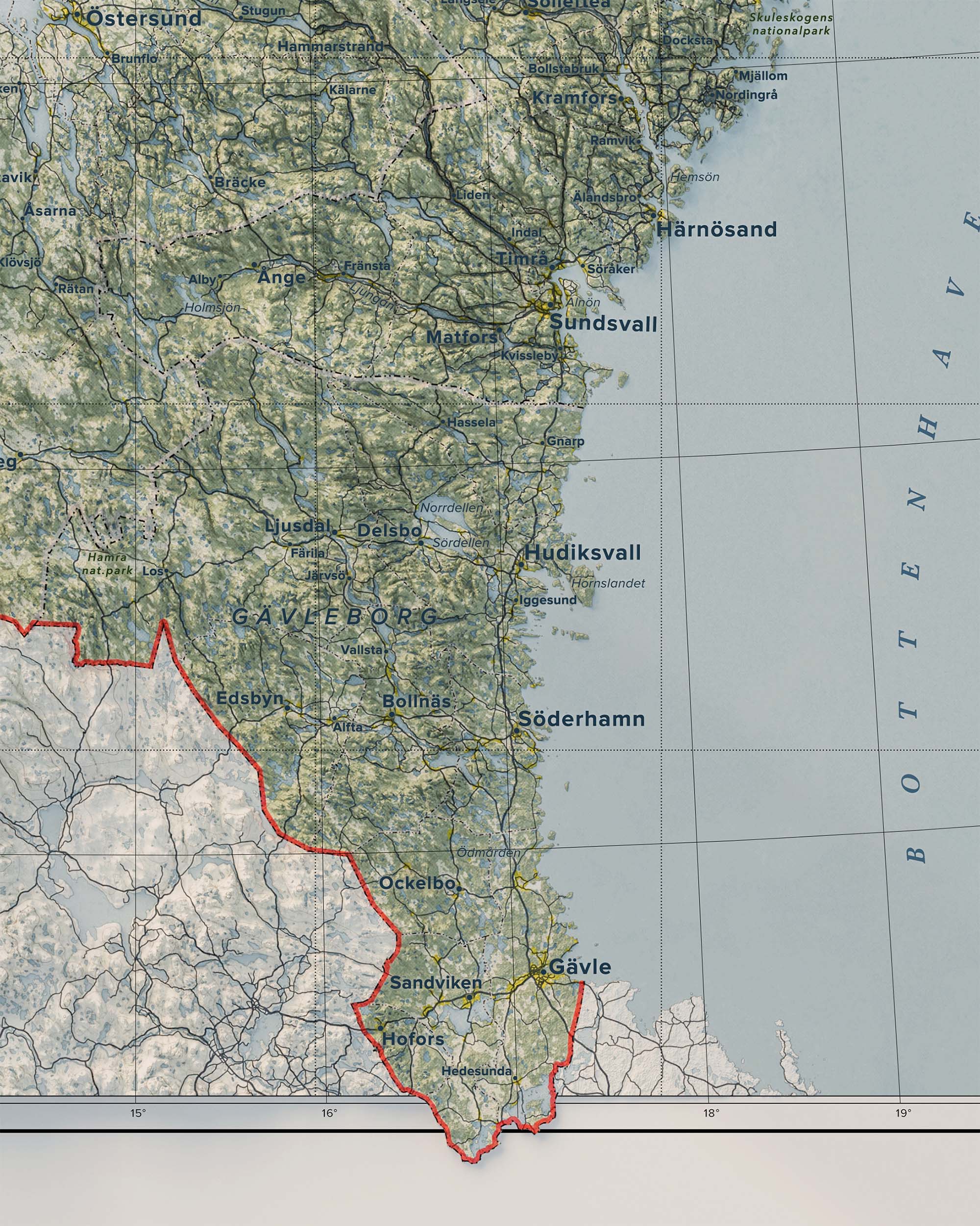Topografisk karta över Norrland, detalj