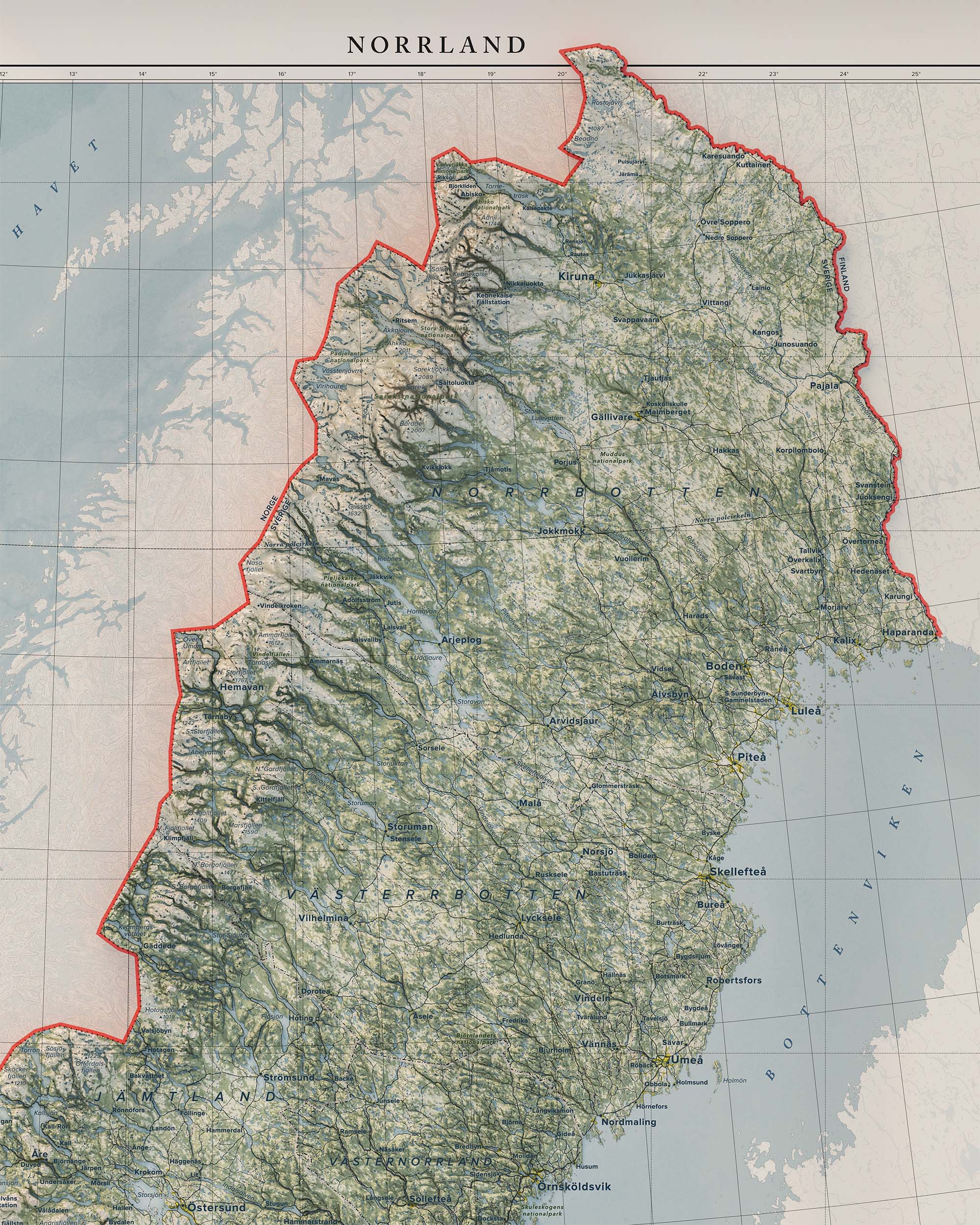 Topografisk karta över Norrland, detalj