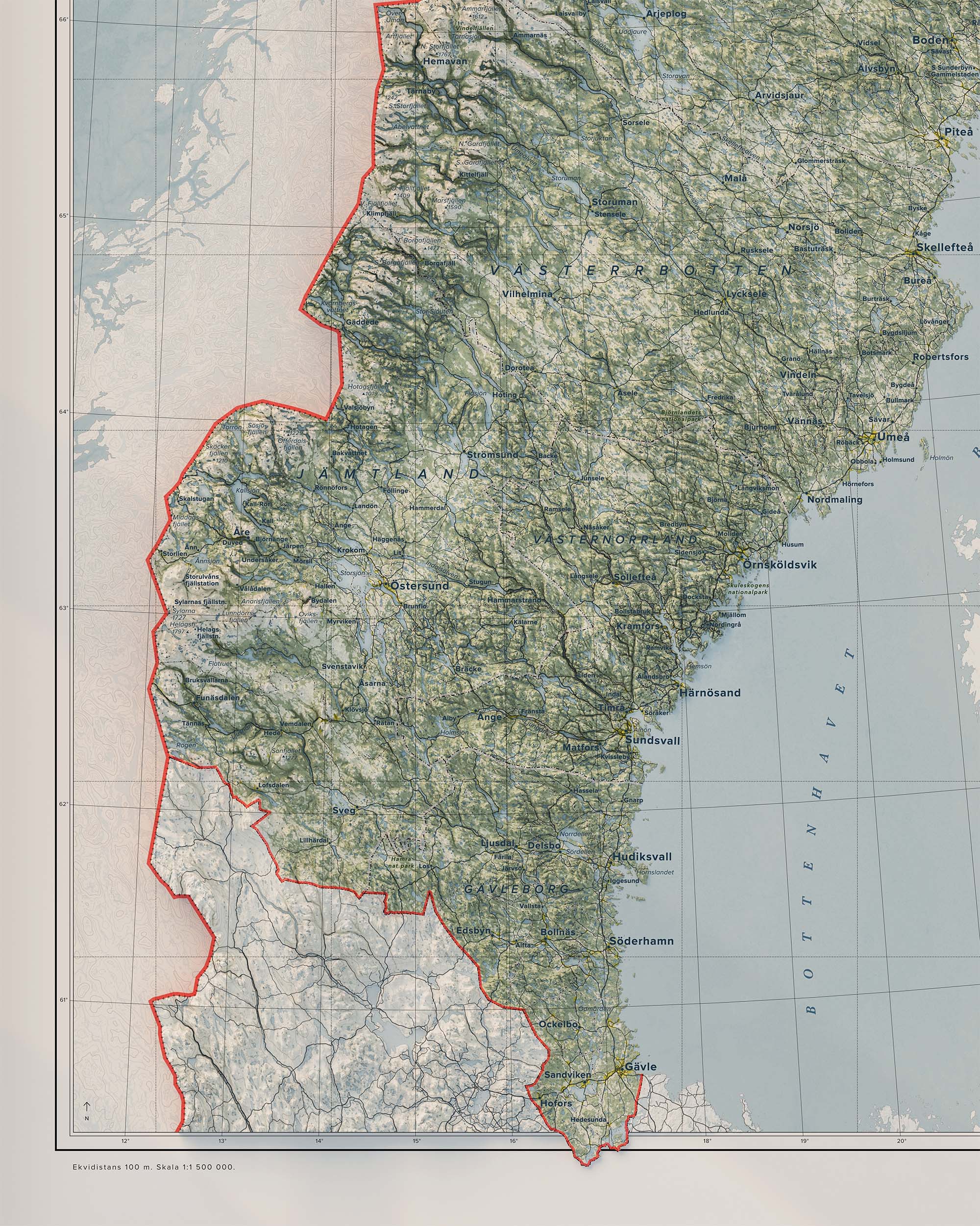 Topografisk karta över Norrland, detalj