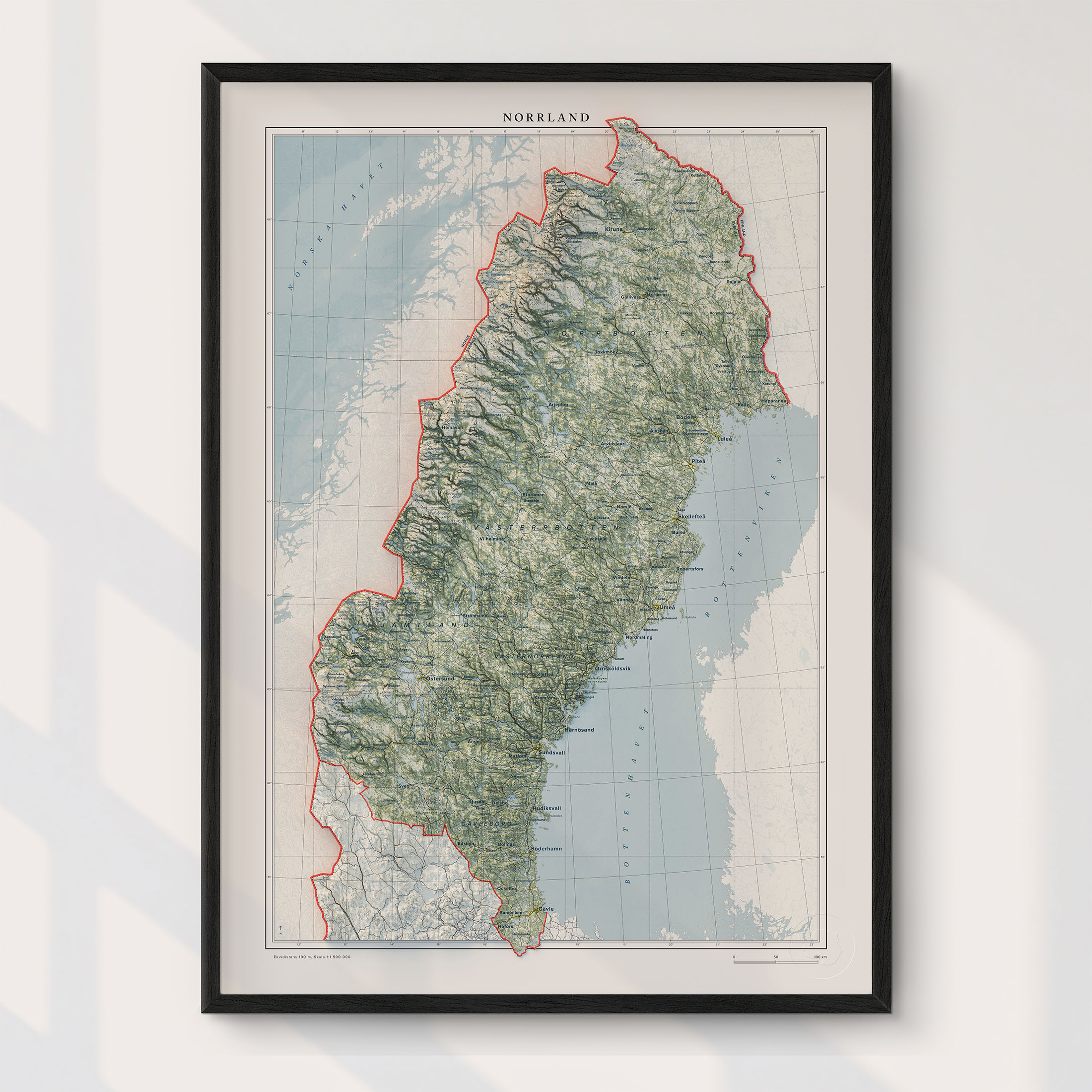 Topografisk karta över landskapet Norrland