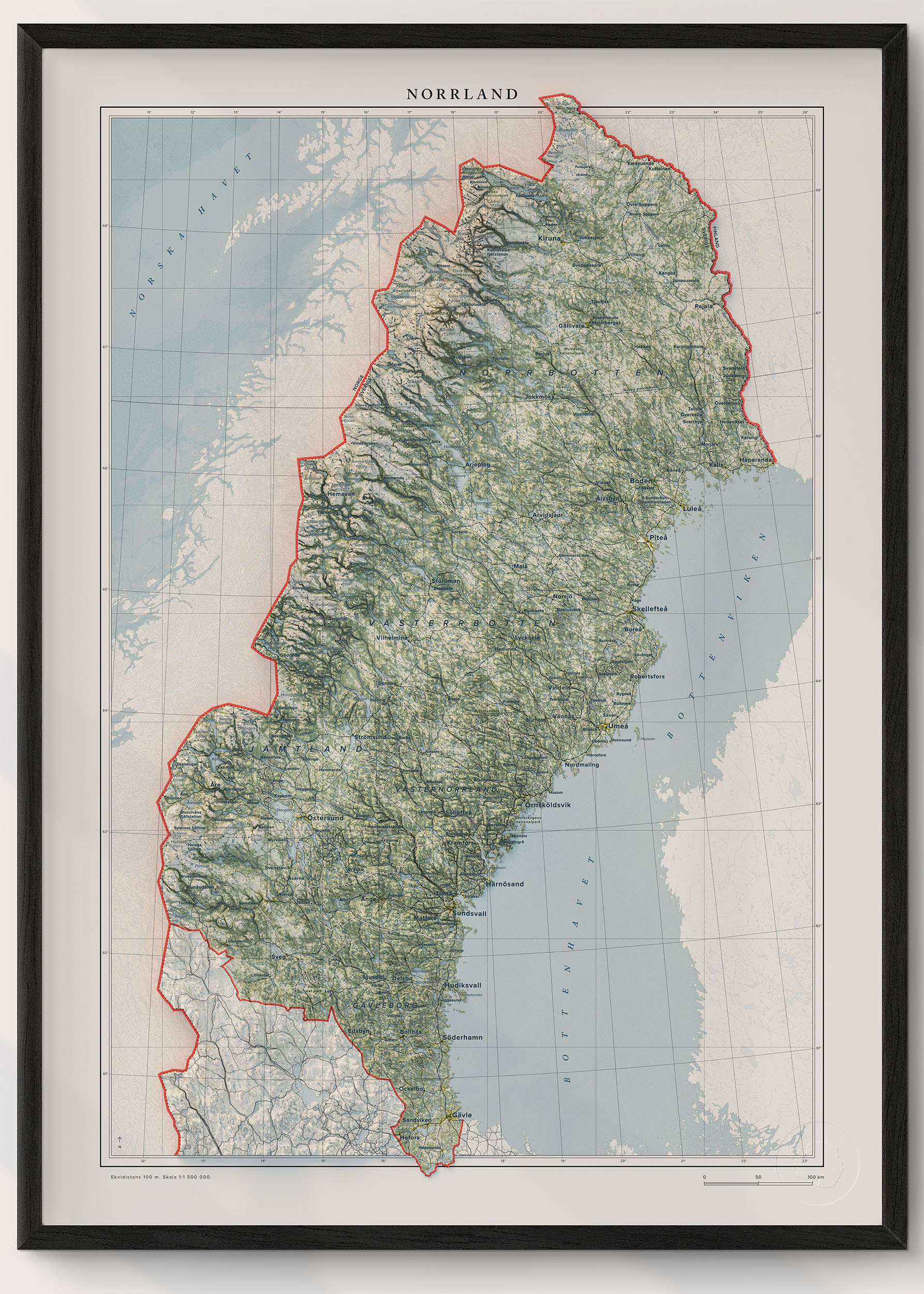 Topografisk karta över Norrland, detalj